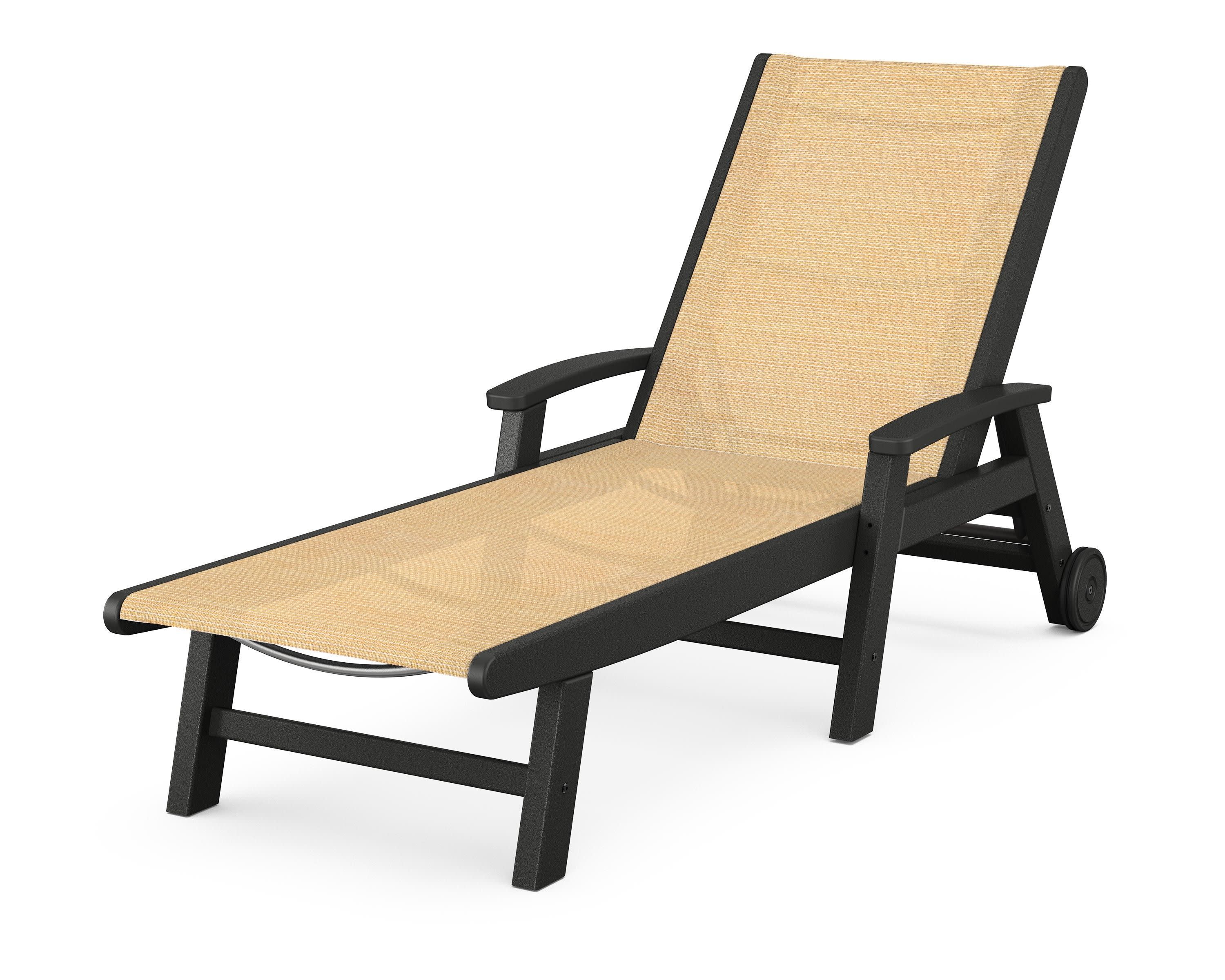 Coastal Chaise with Wheels in Black / Dupioni Apricot Sling