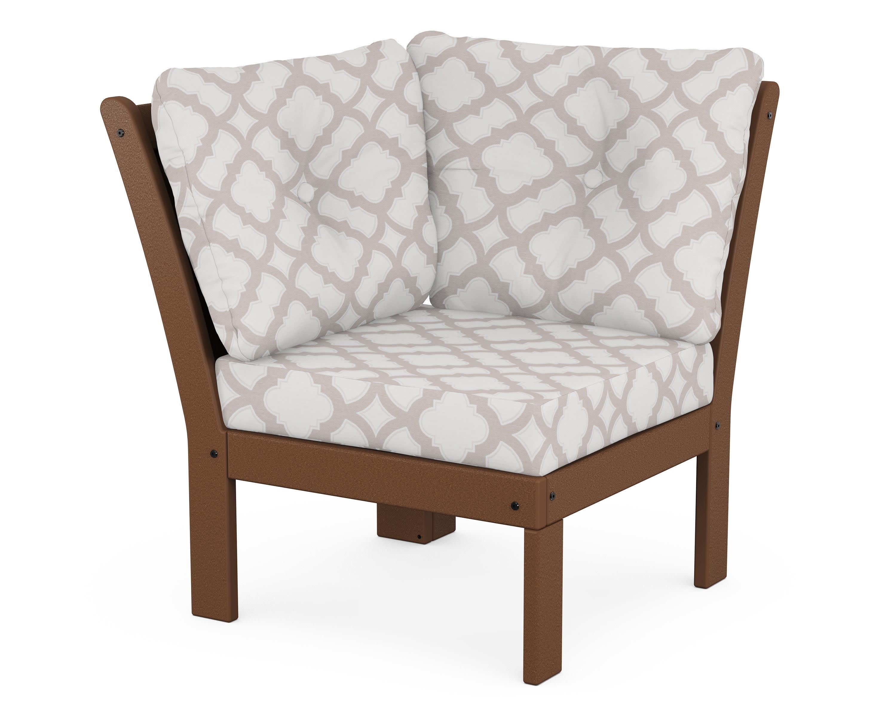 Vineyard Modular Corner Chair in Teak / Trellis Dune Burlap