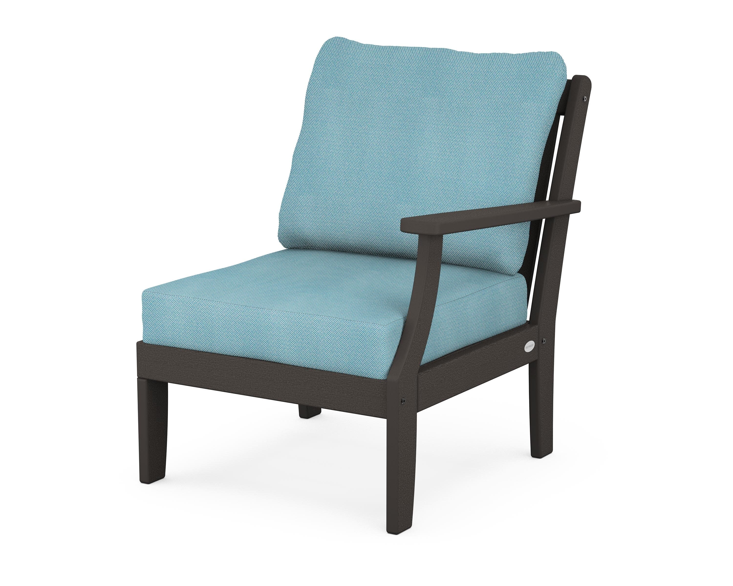 Braxton Modular Right Arm Chair in Vintage Coffee / Lattice Sky Blue