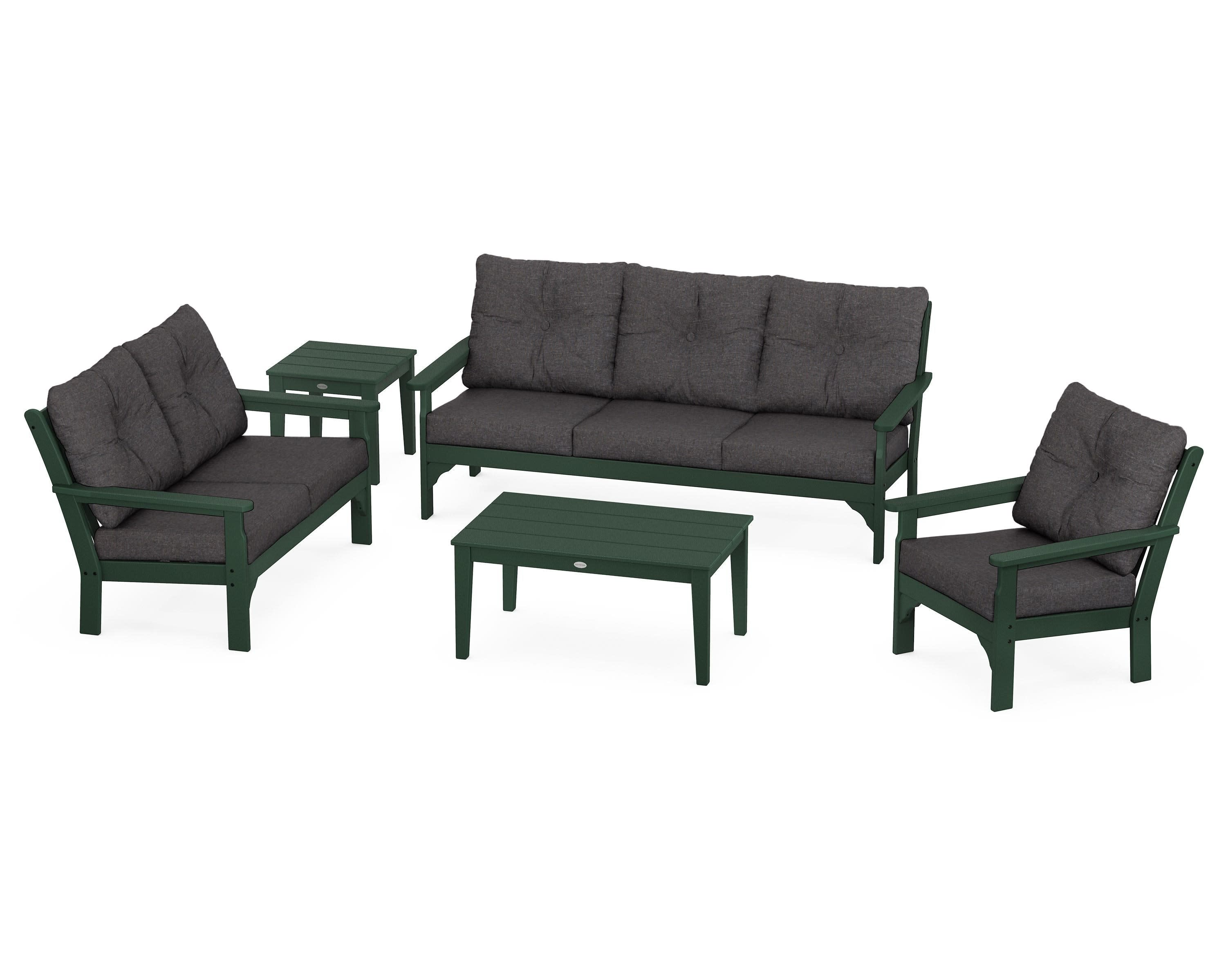 Vineyard 5 Piece Deep Seating Set in Green / Ash Charcoal
