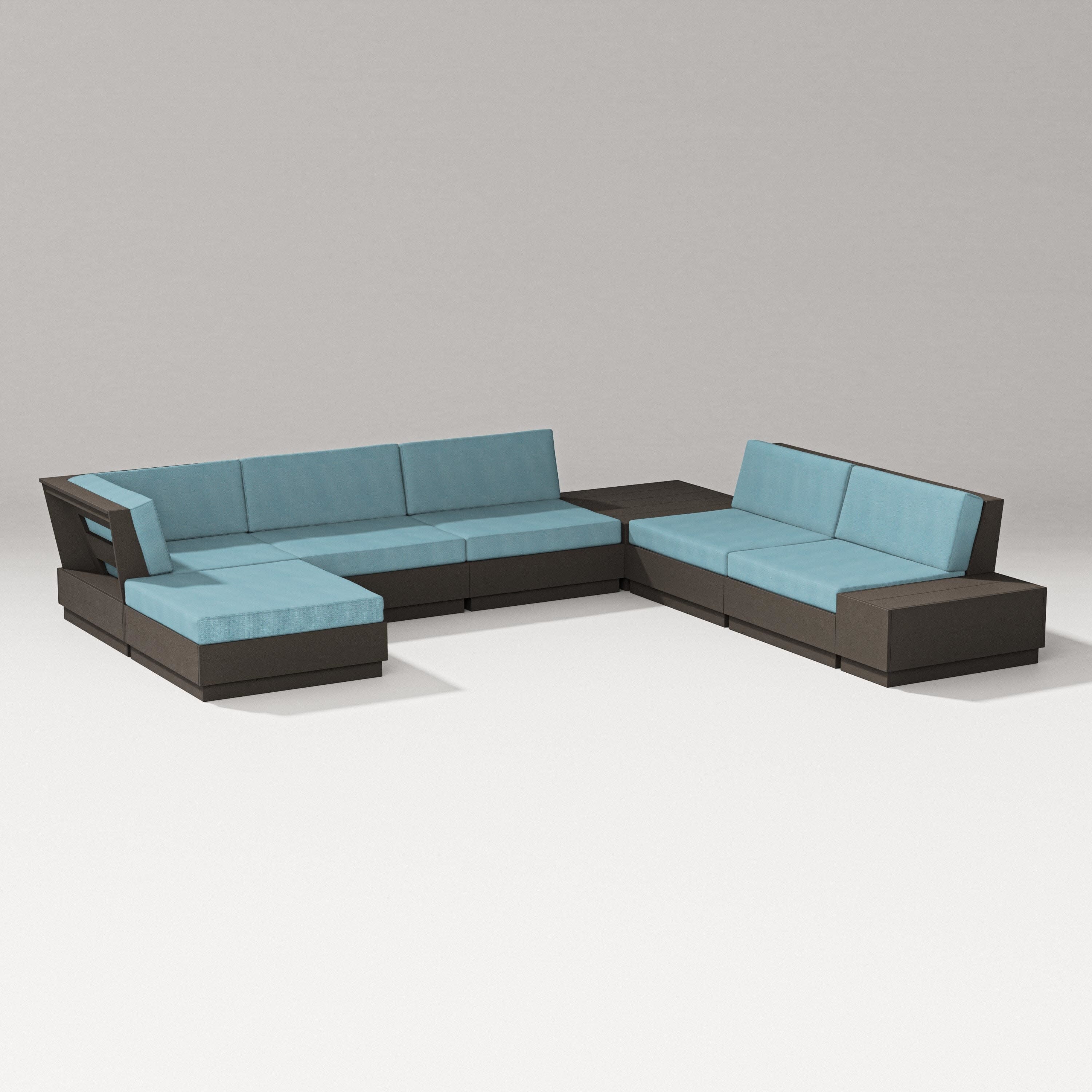 Elevate 8-Piece Corner Sectional in Vintage Coffee / Lattice Sky Blue