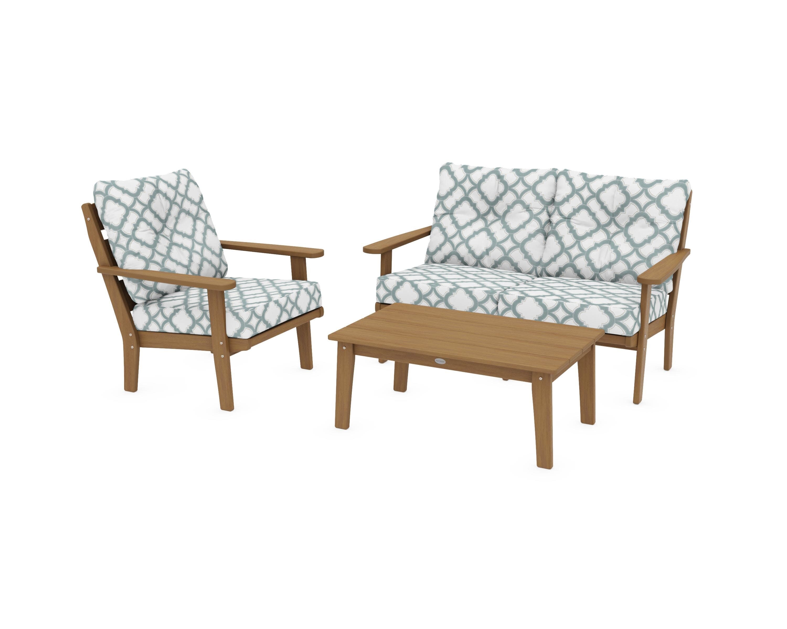 Lakeside 3-Piece Deep Seating Set in Natural / Trellis Glacier Spa