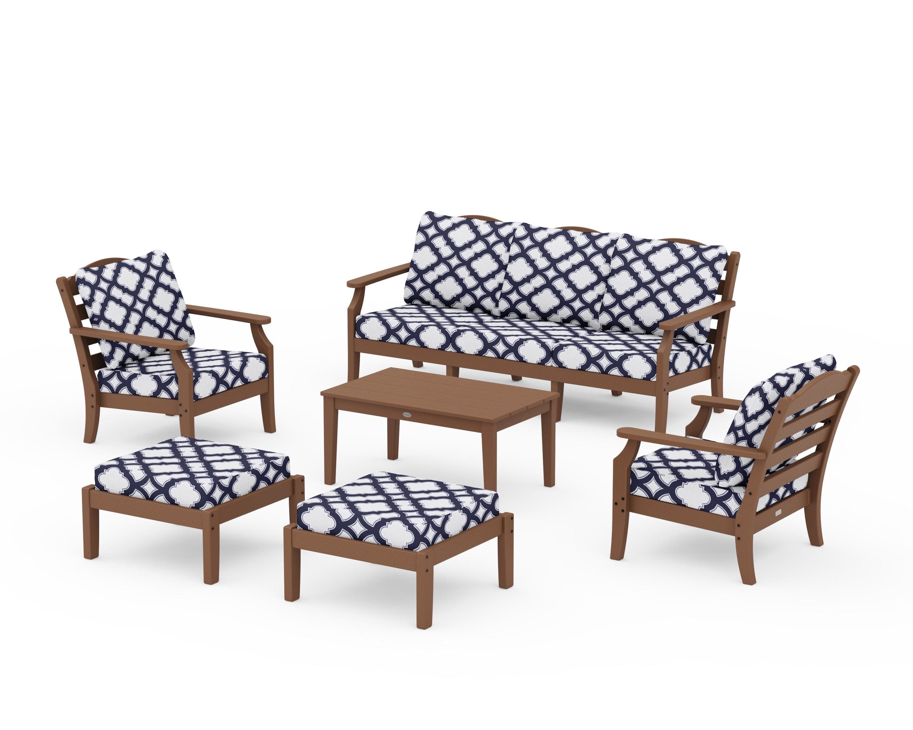 Savannah 6-Piece Lounge Sofa Set in Teak / Trellis Navy