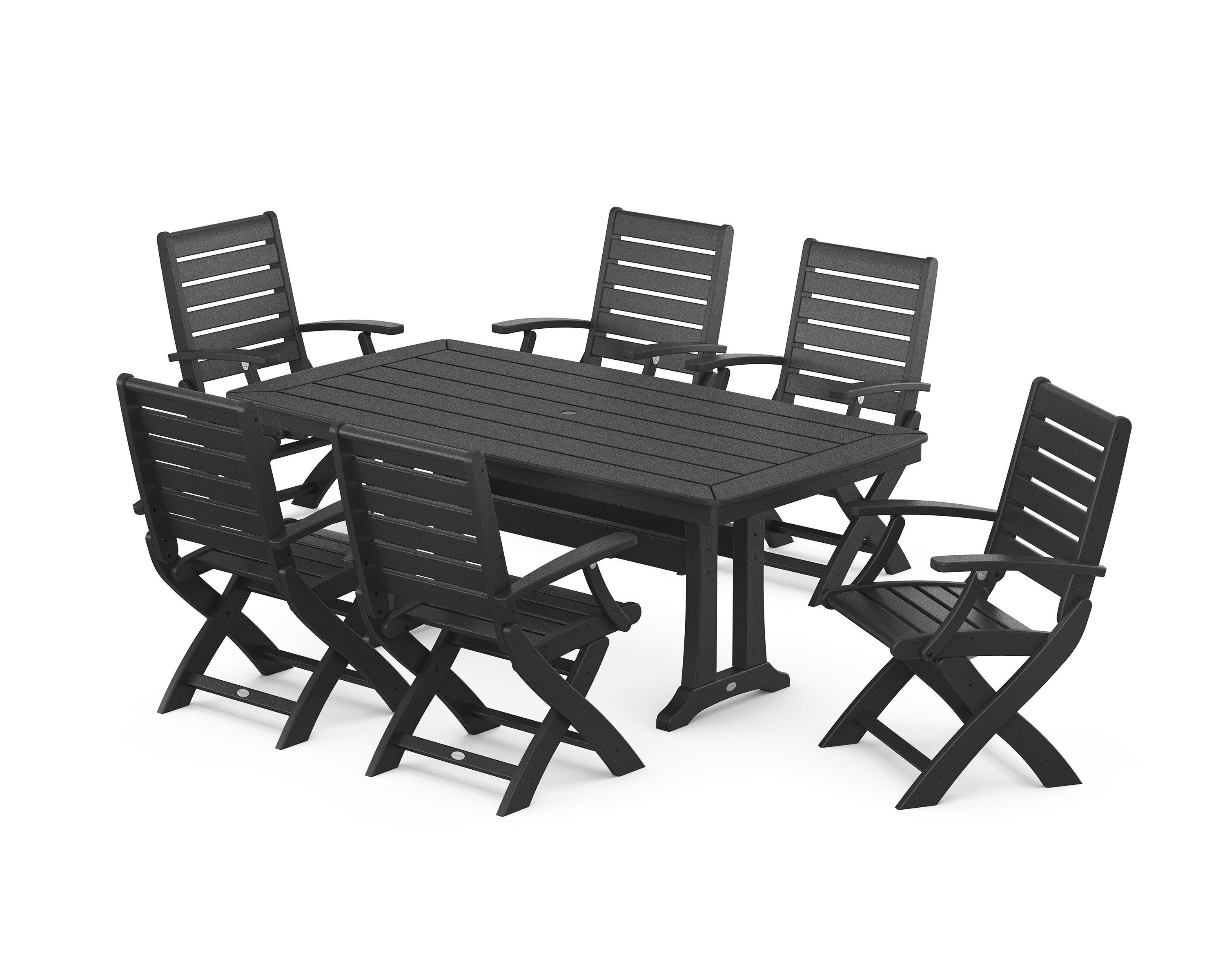 Signature Folding Chair 7-Piece Dining Set with Trestle Legs in Black
