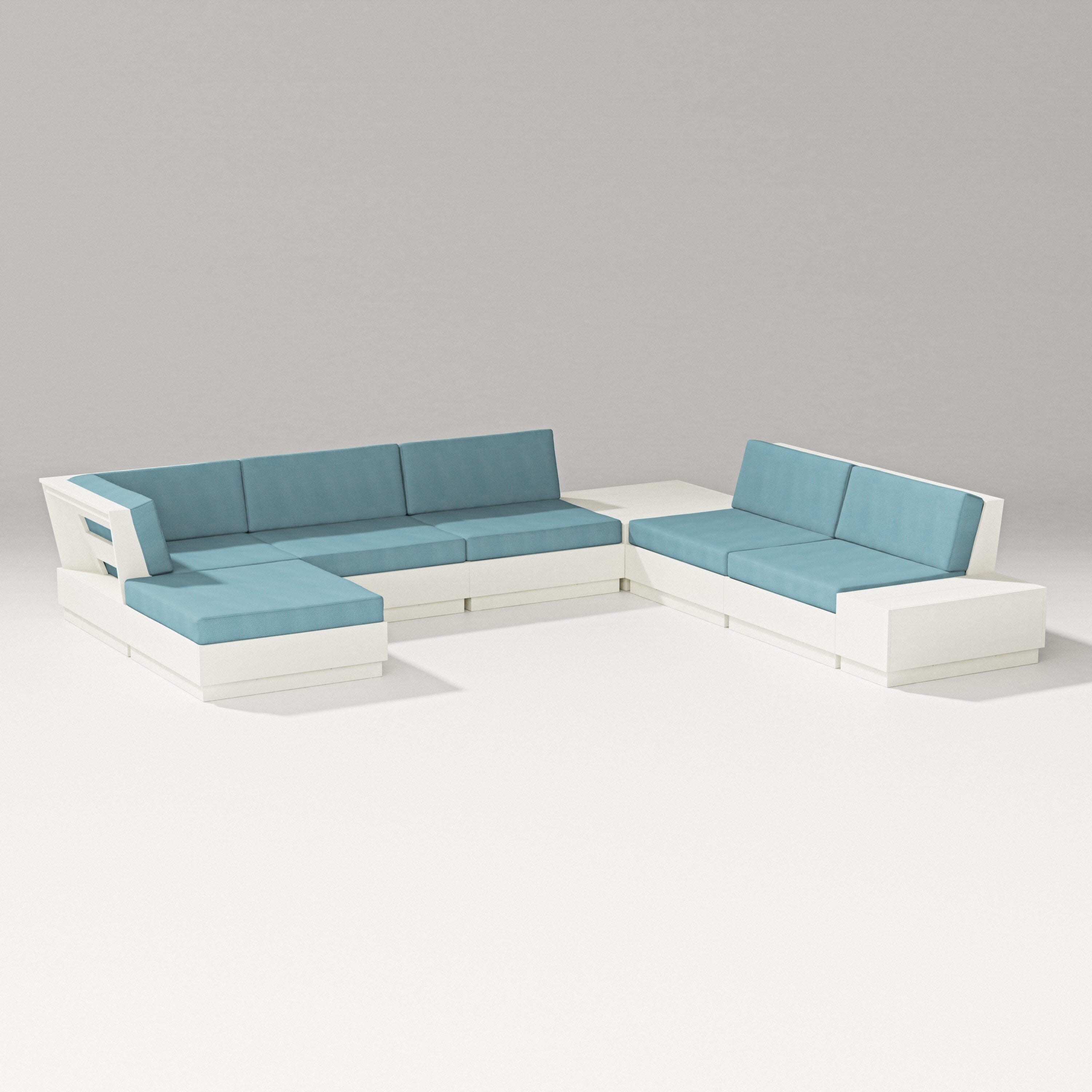 Elevate 8-Piece Corner Sectional in Vintage White / Lattice Sky Blue