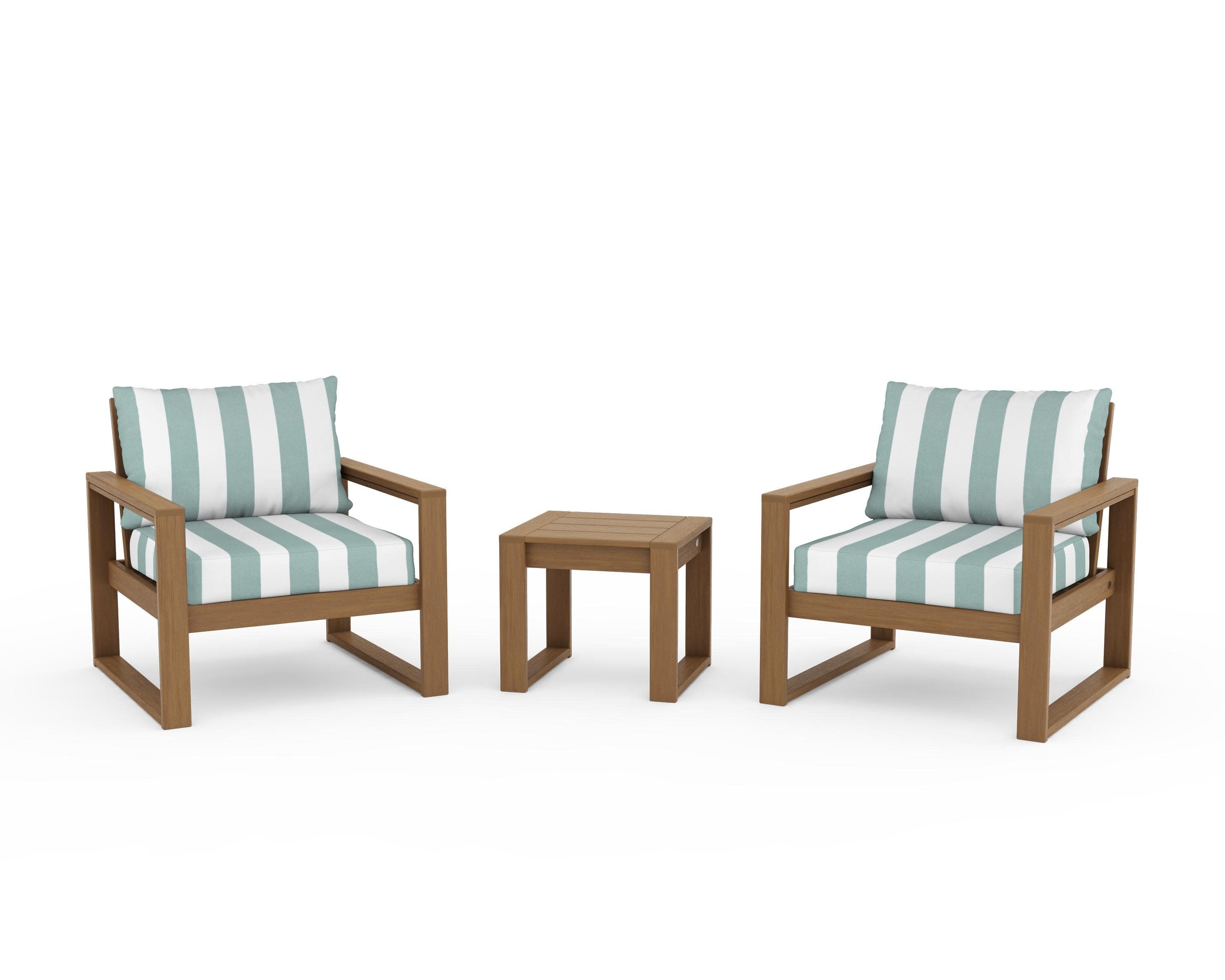 EDGE Sectional 3-Piece Deep Seating Set in Natural / Cabana Stripe Glacier Spa