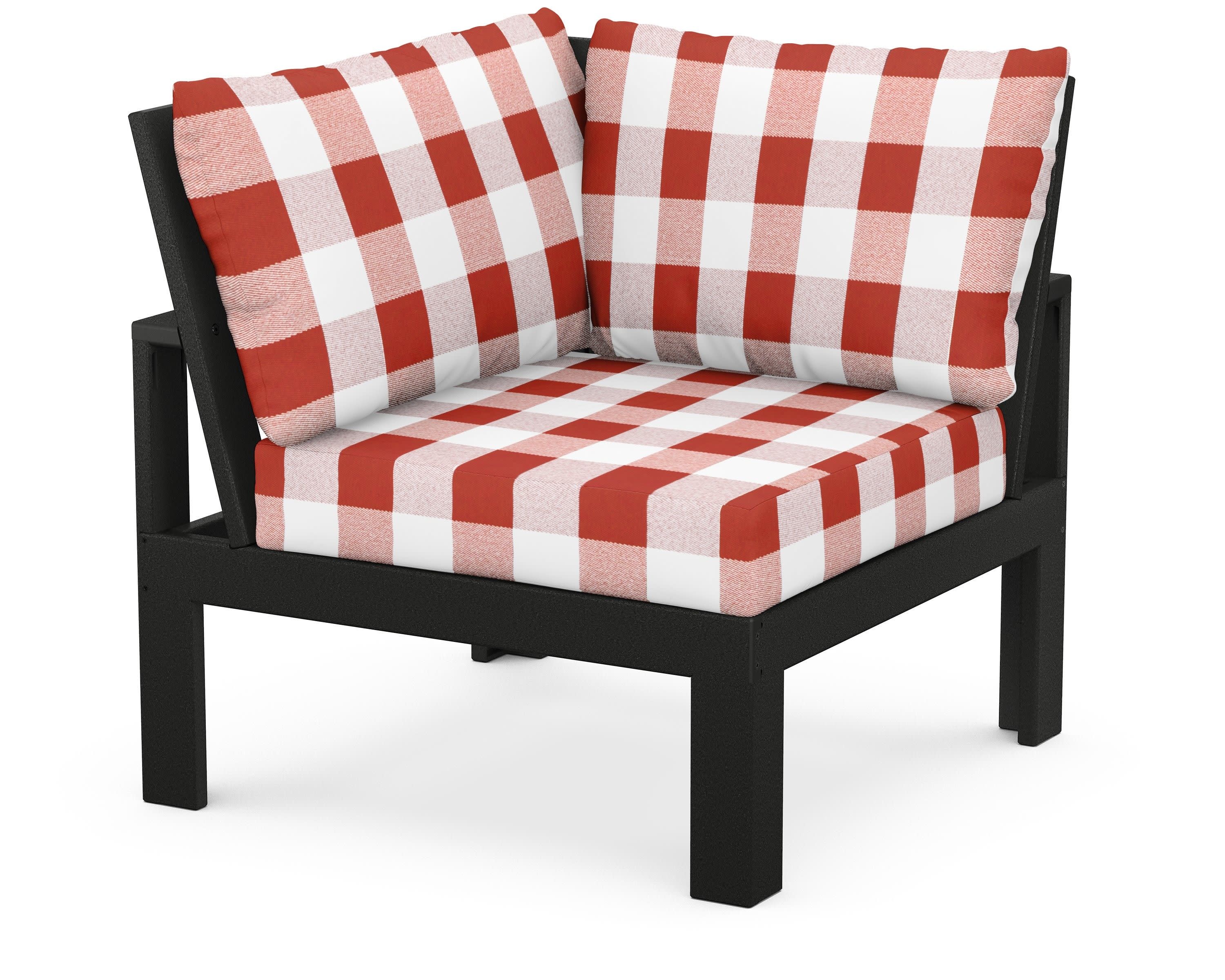 Modular Corner Chair in Black / Buffalo Plaid Crimson