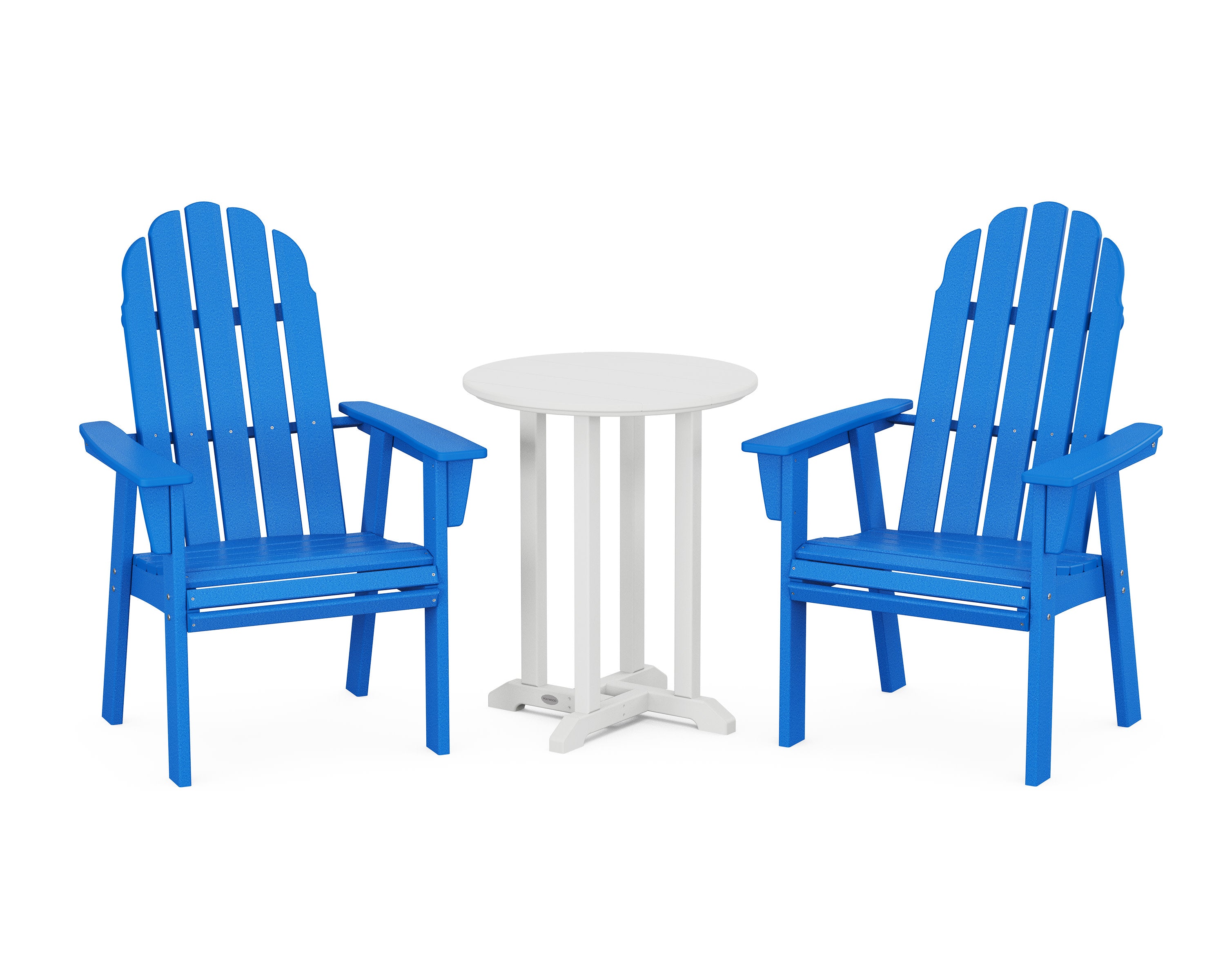 Vineyard Adirondack 3-Piece Round Bistro Dining Set in Pacific Blue / White