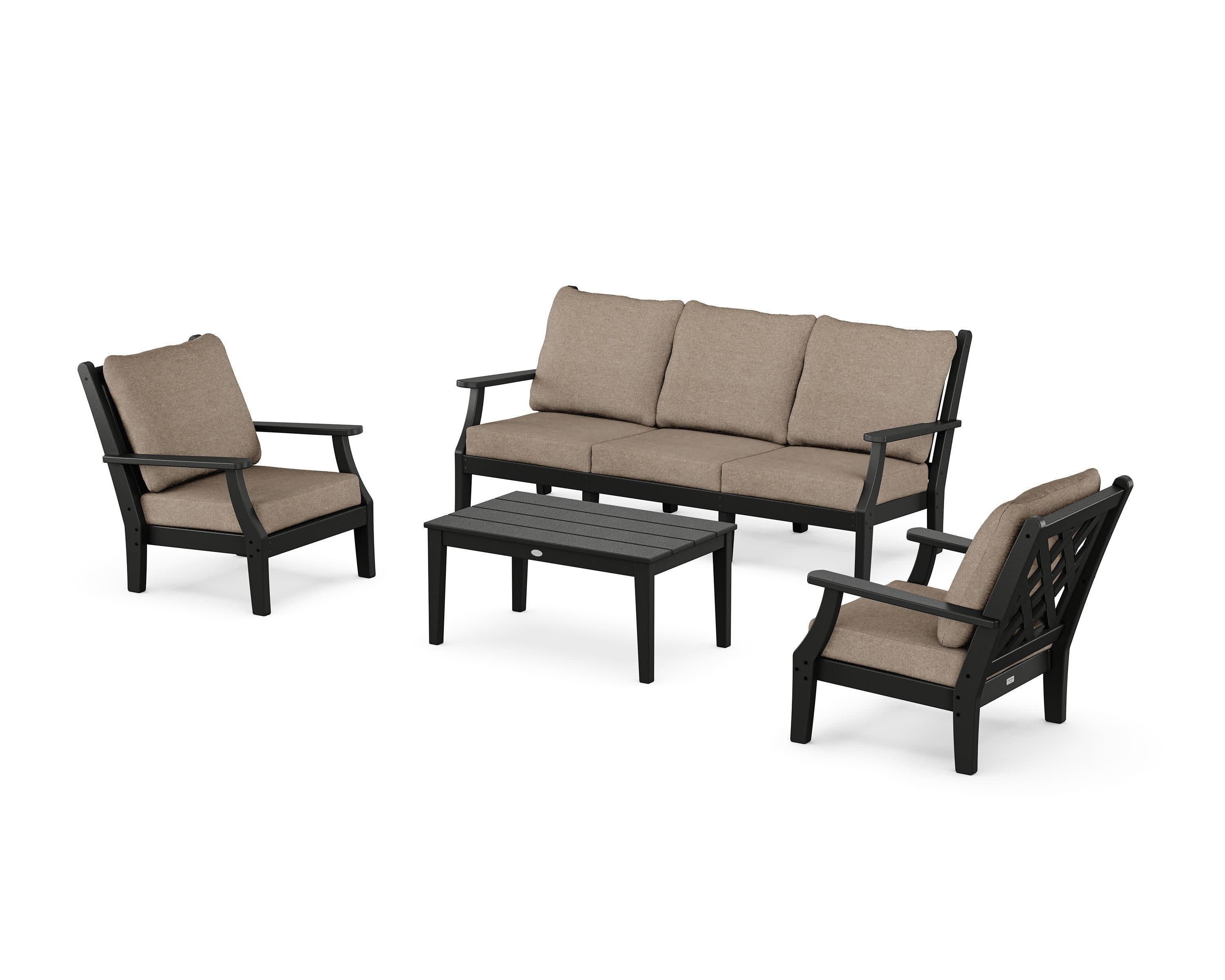 Wovendale 4-Piece Deep Seating Set with Sofa in Black / Spiced Burlap