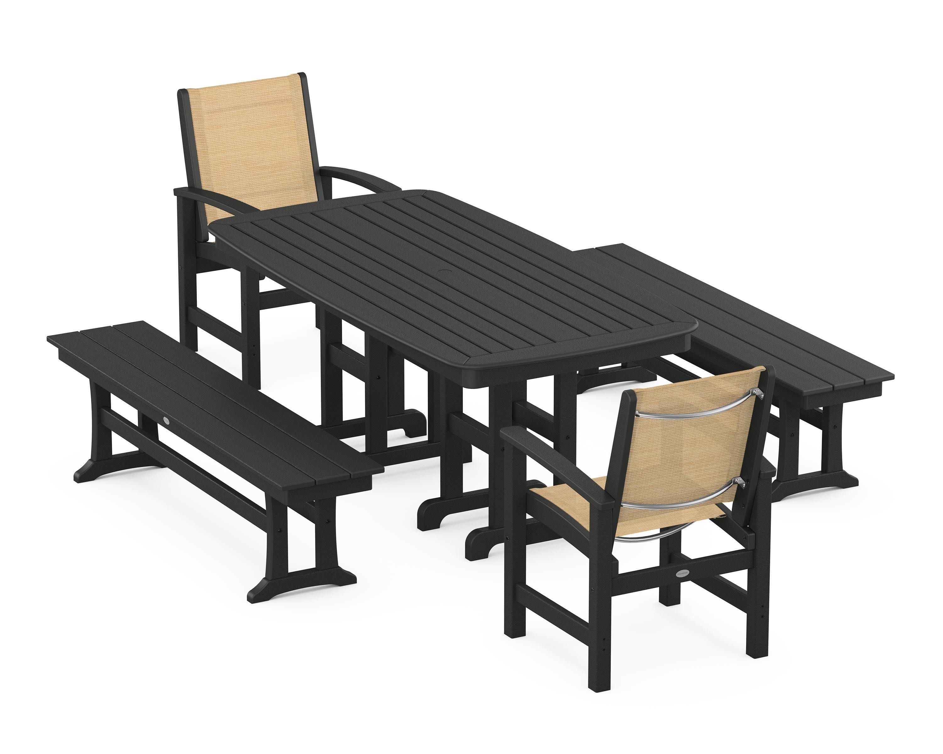 Coastal 5-Piece Dining Set in Black / Dupioni Apricot Sling