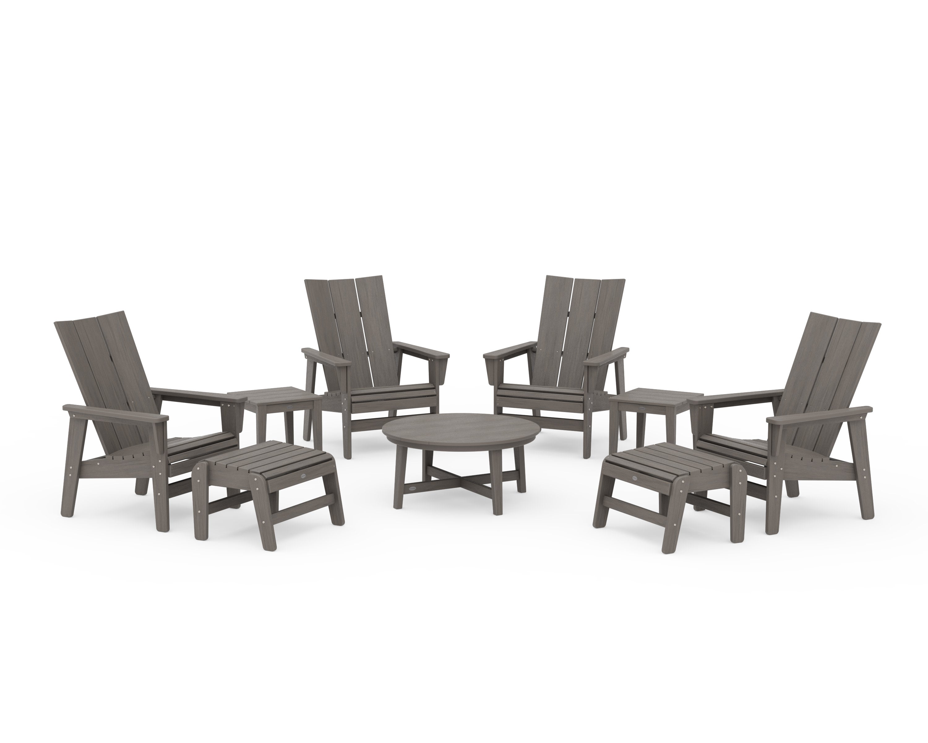 Modern Grand Upright Adirondack 9-Piece Conversation Set in Driftwood
