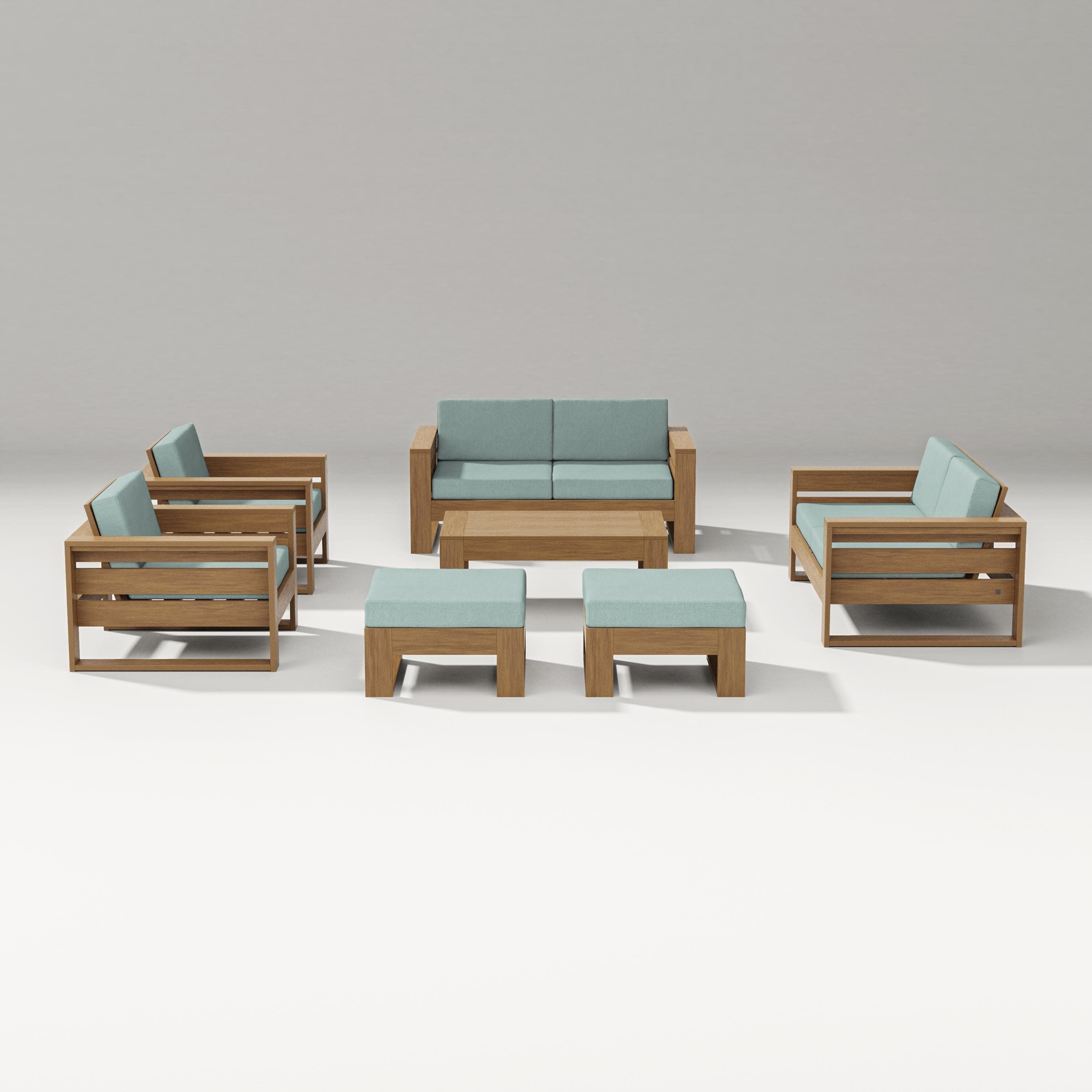 Latitude 7-Piece Lounge Loveseat Set in Natural / Glacier Spa