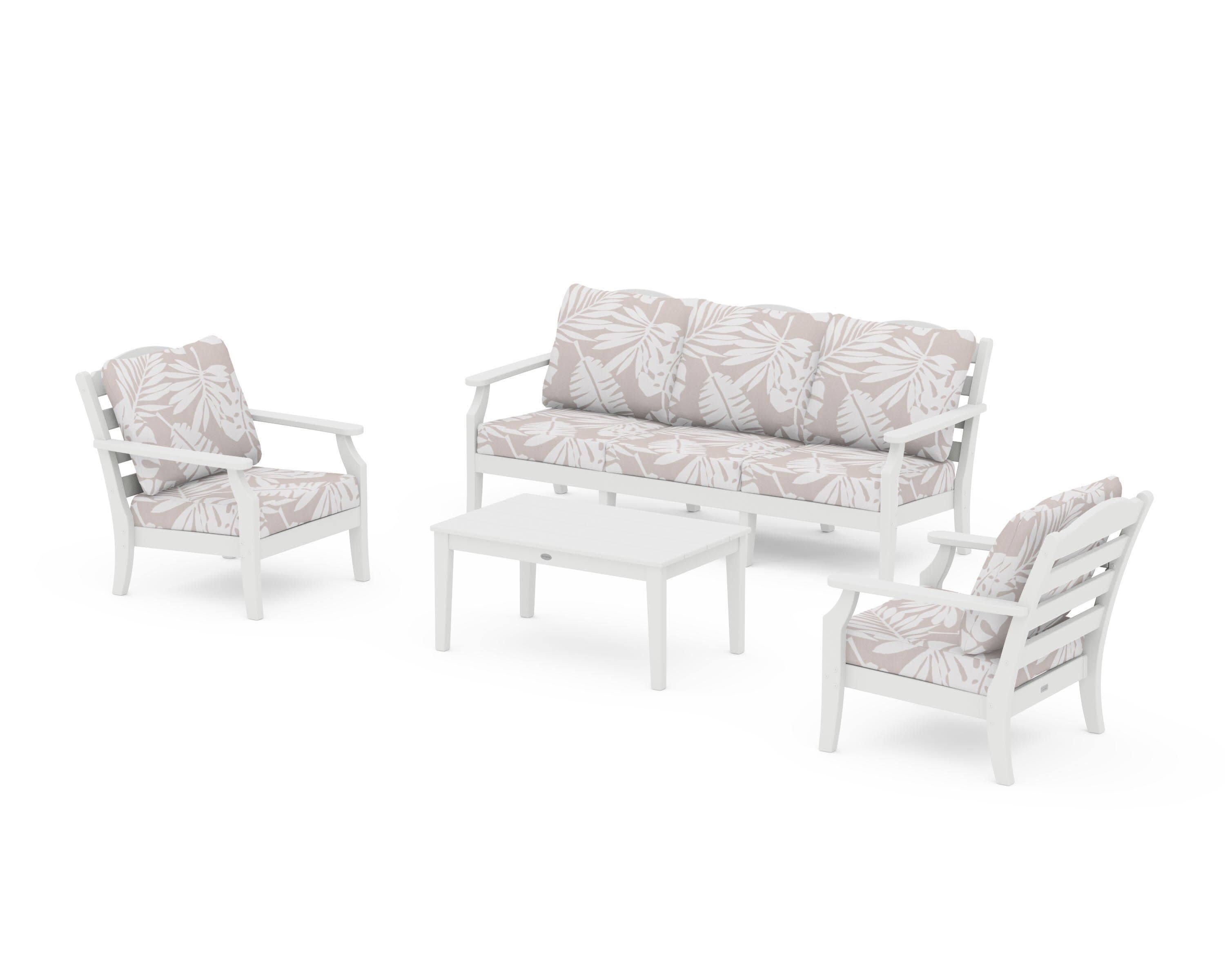 Savannah 4-Piece Deep Seating Set with Sofa in White / Leaf Dune Burlap
