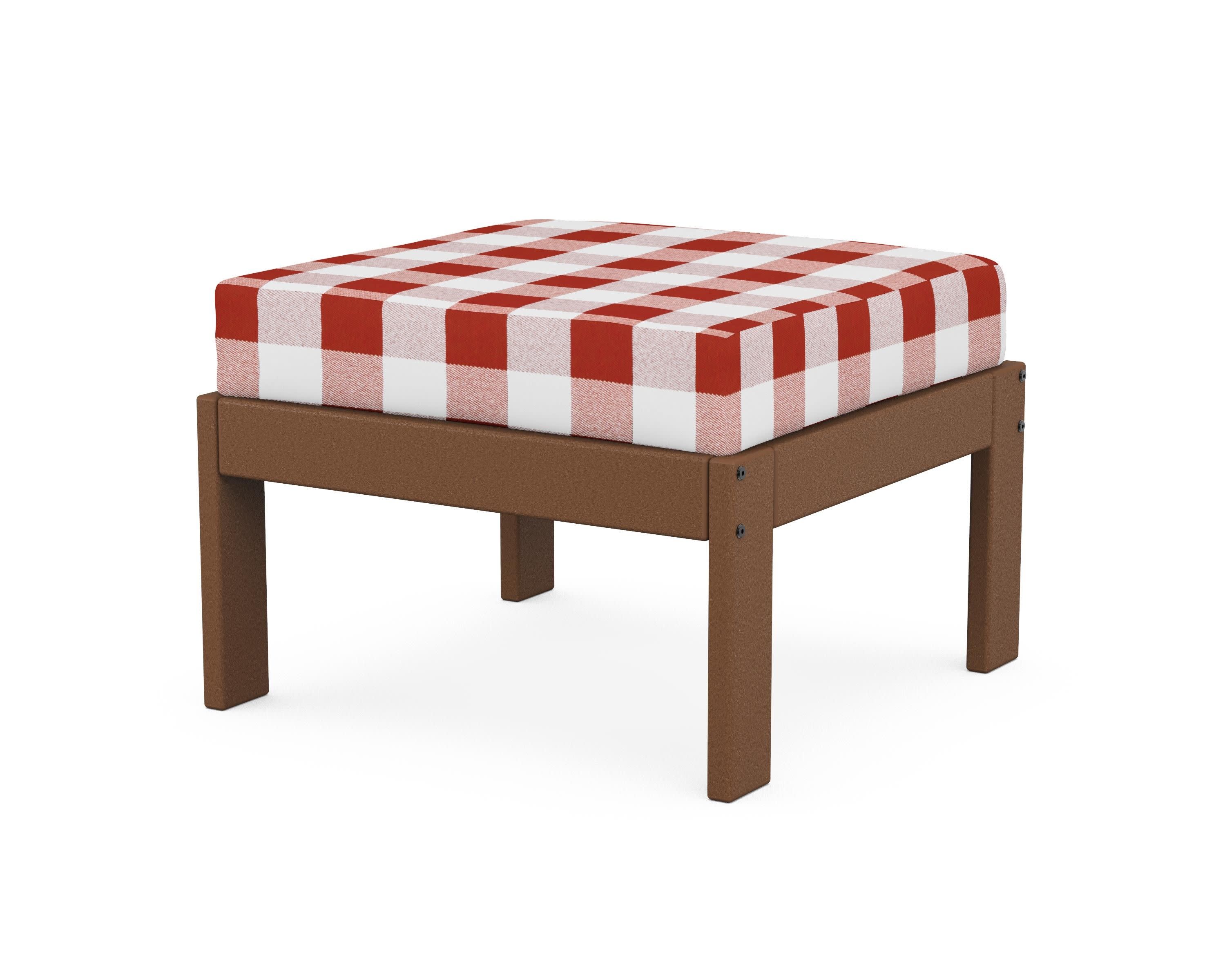Vineyard Modular Ottoman in Teak / Buffalo Plaid Crimson