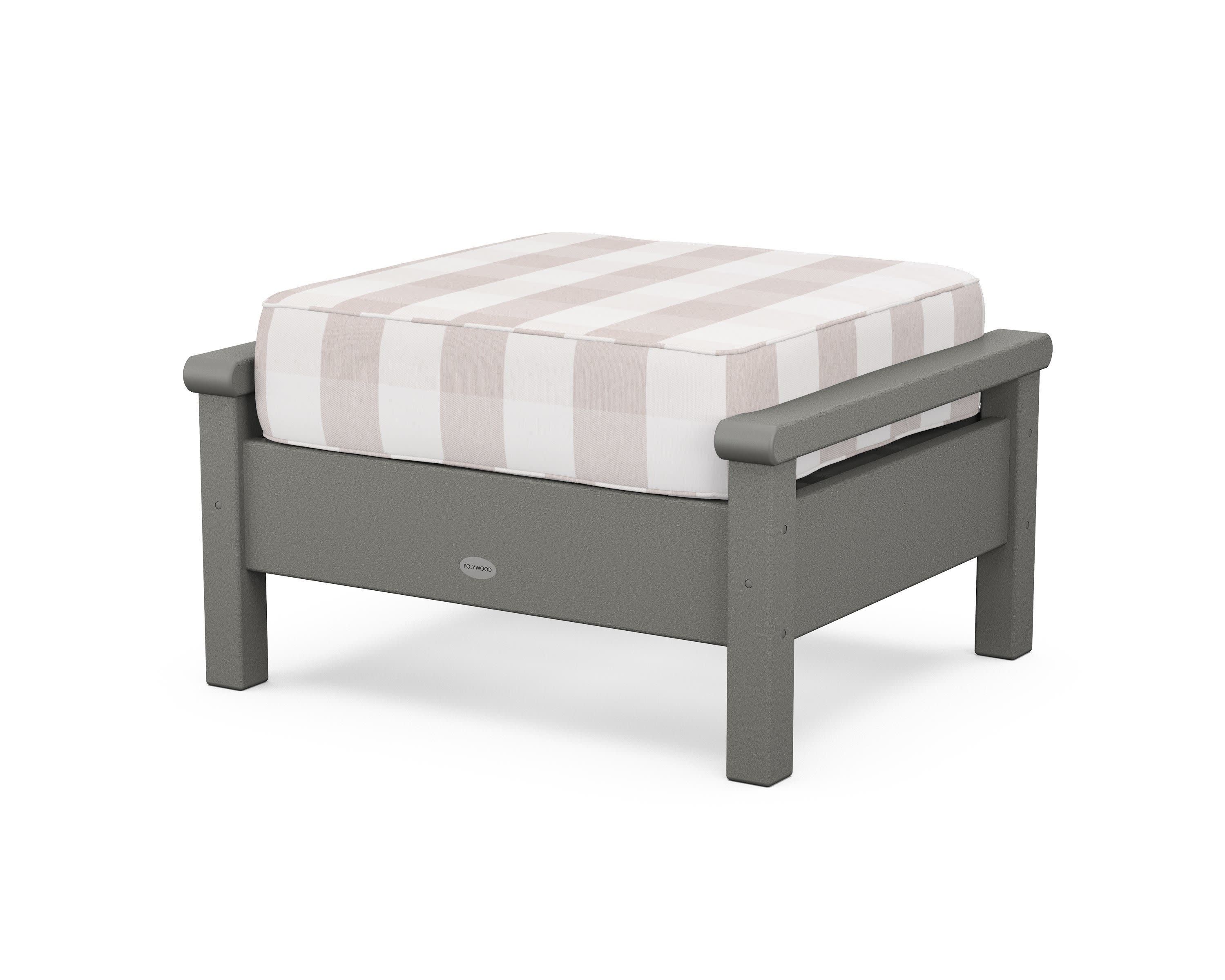 Harbour Deep Seating Ottoman in Slate Grey / Buffalo Plaid Dune Burlap