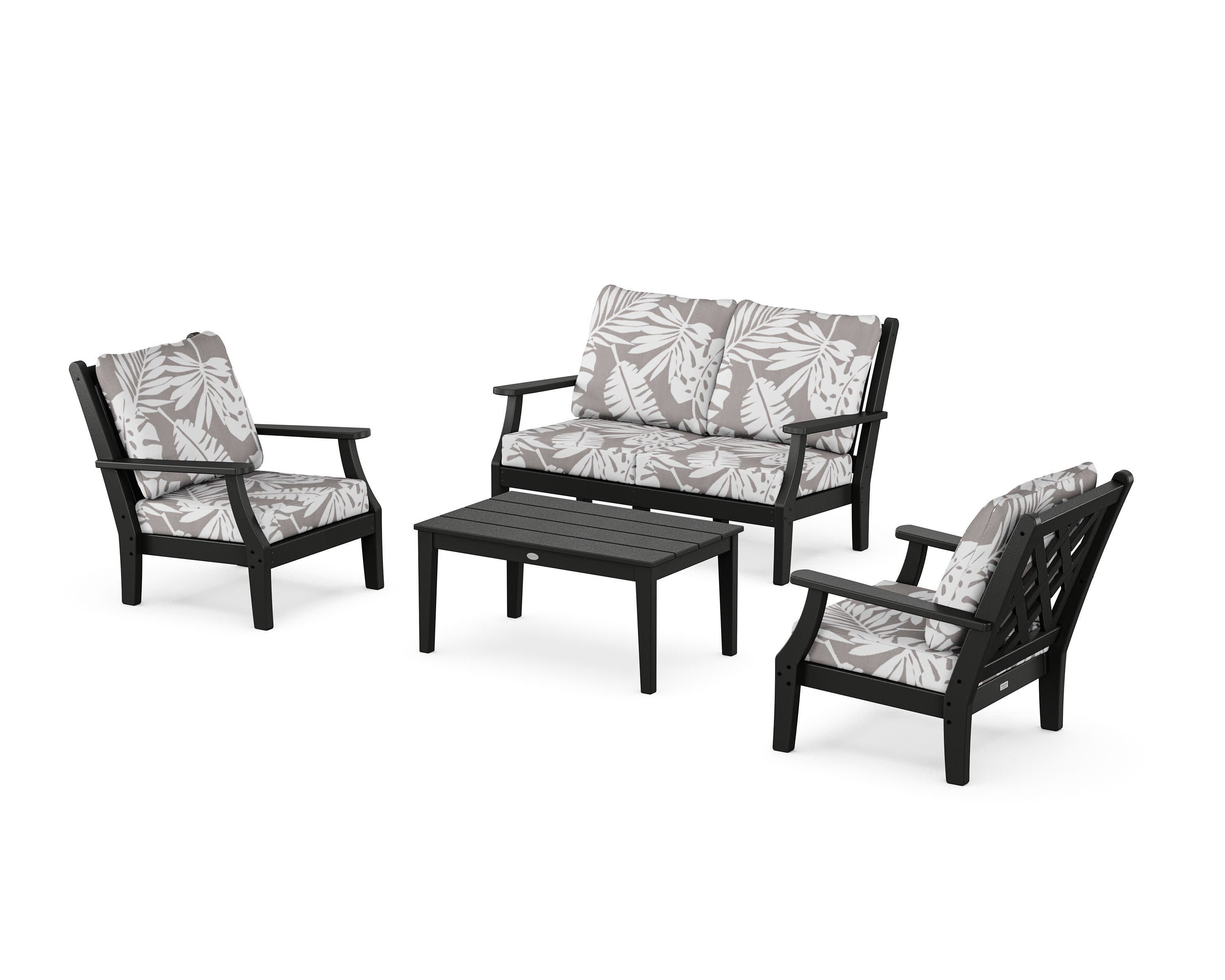 Wovendale 4-Piece Deep Seating Set with Loveseat in Black / Leaf Grey Mist