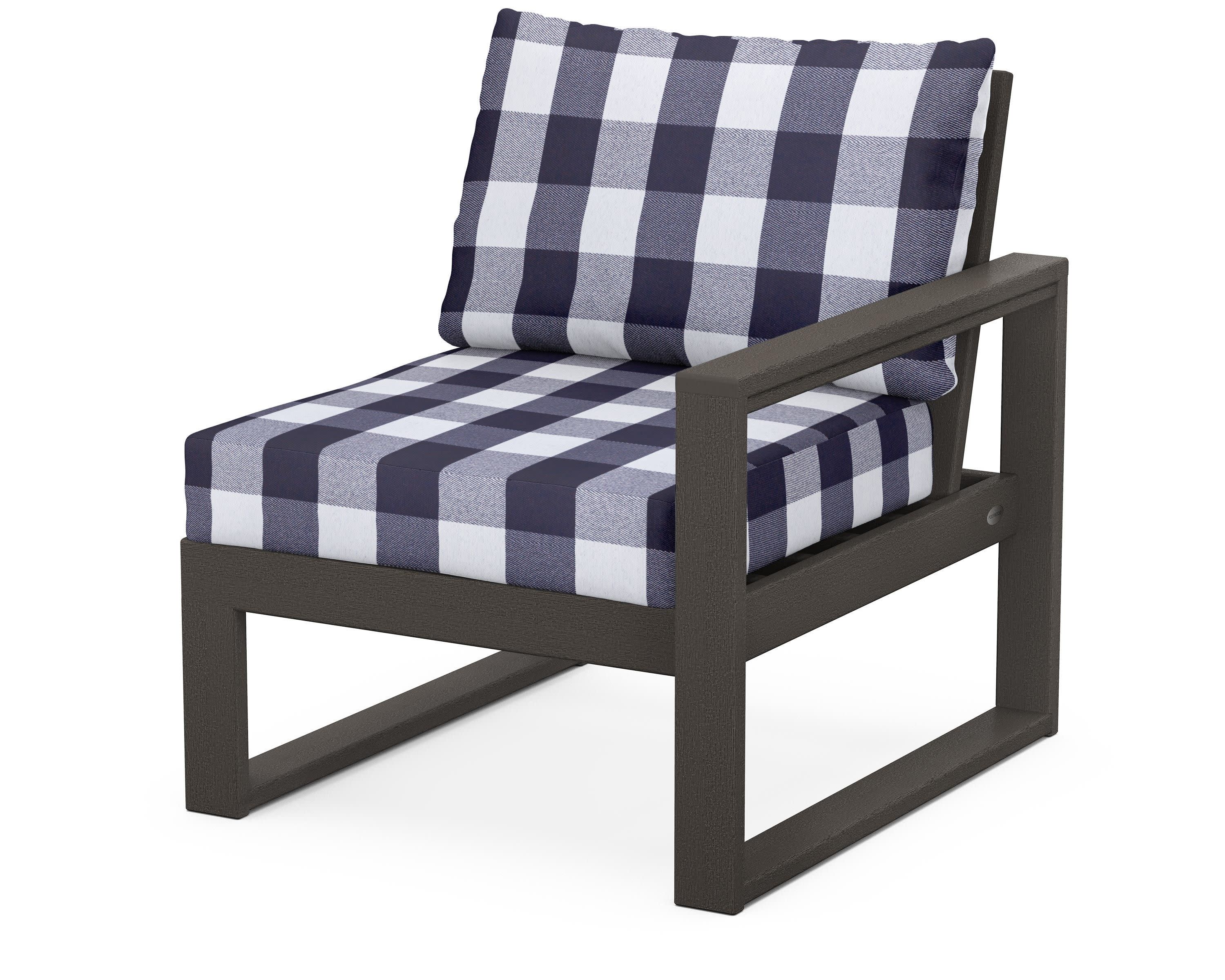 EDGE Modular Right Arm Chair in Vintage Coffee / Buffalo Plaid Navy