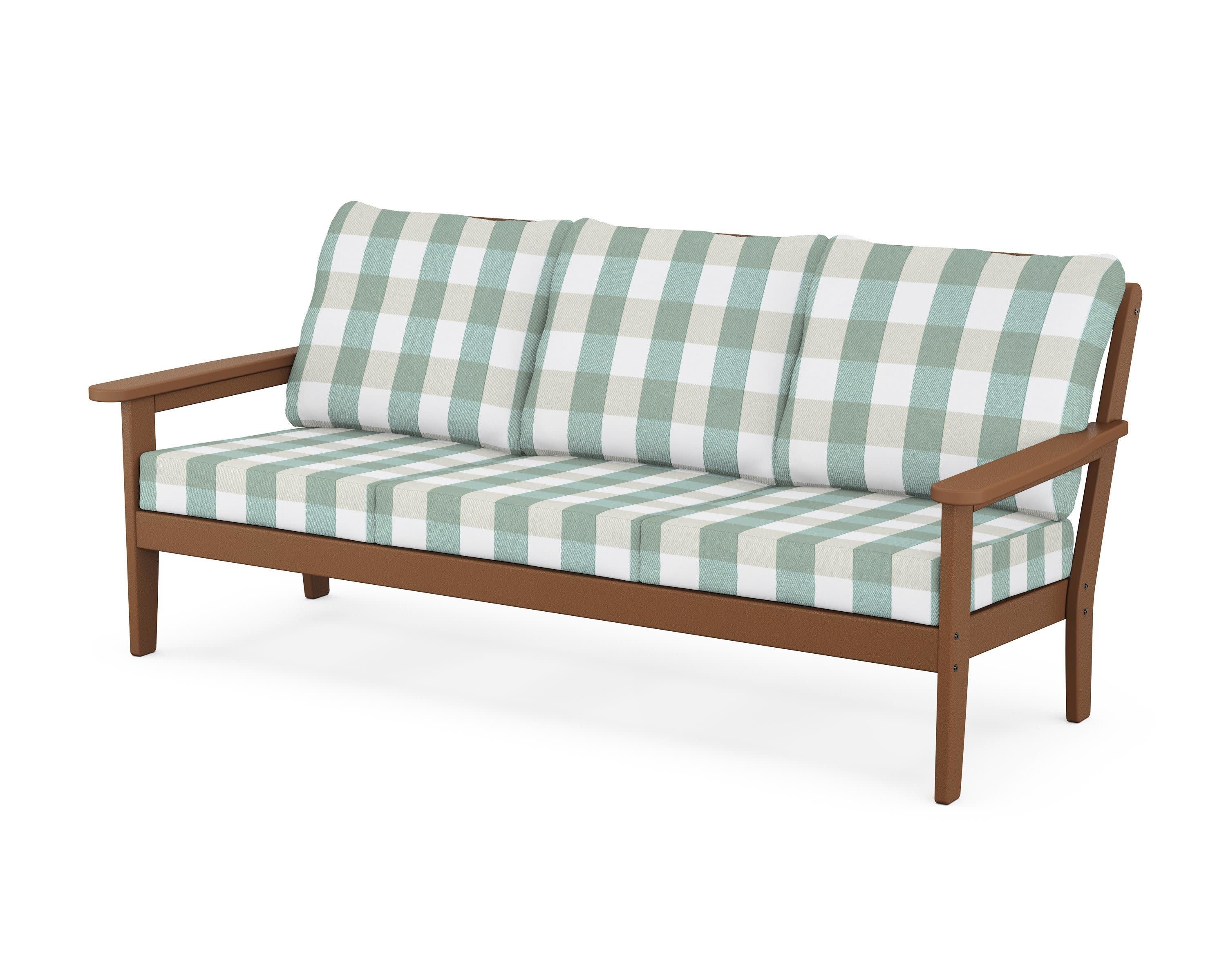 Cottage Deep Seating Sofa in Teak / Buffalo Plaid Glacier Spa