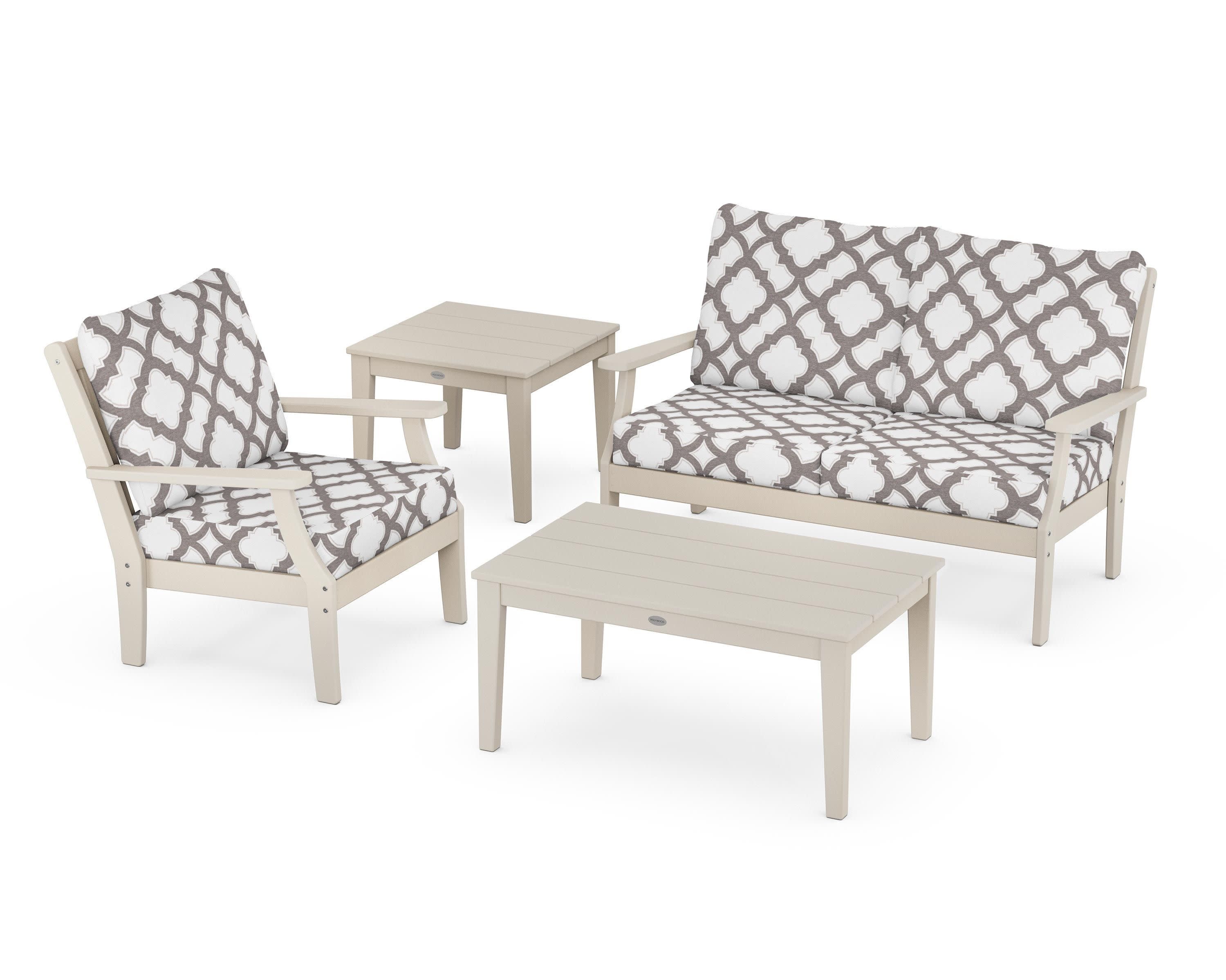 Braxton 4-Piece Deep Seating Set in Sand / Trellis Grey Mist