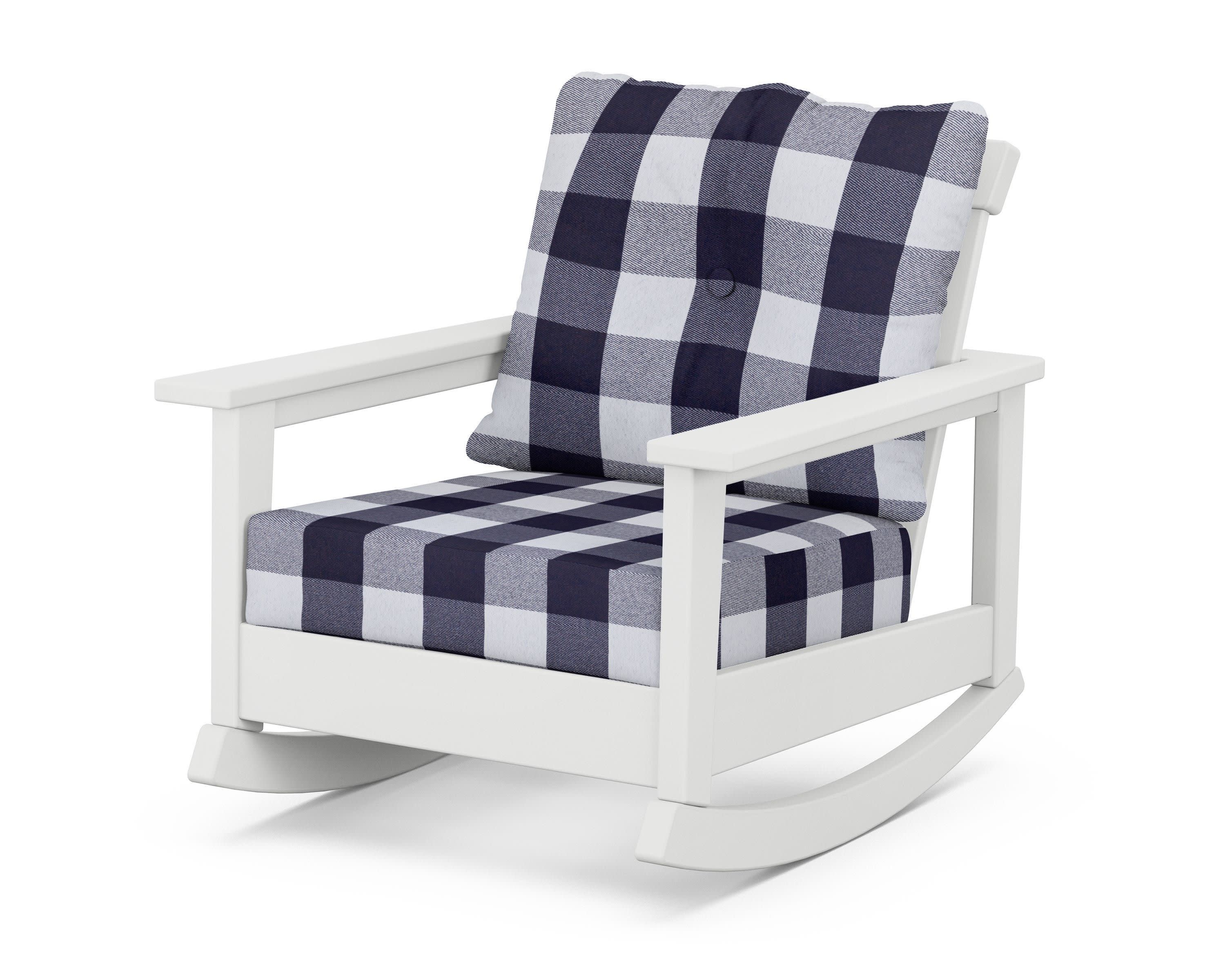 Prescott Deep Seating Rocking Chair in White / Buffalo Plaid Navy