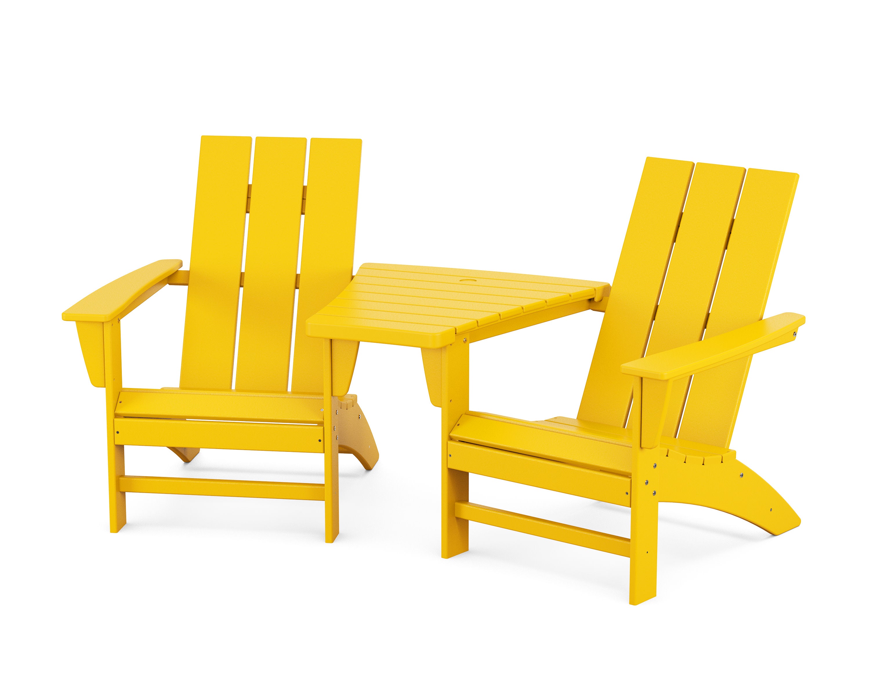 Modern 3-Piece Adirondack Set with Angled Connecting Table in Lemon