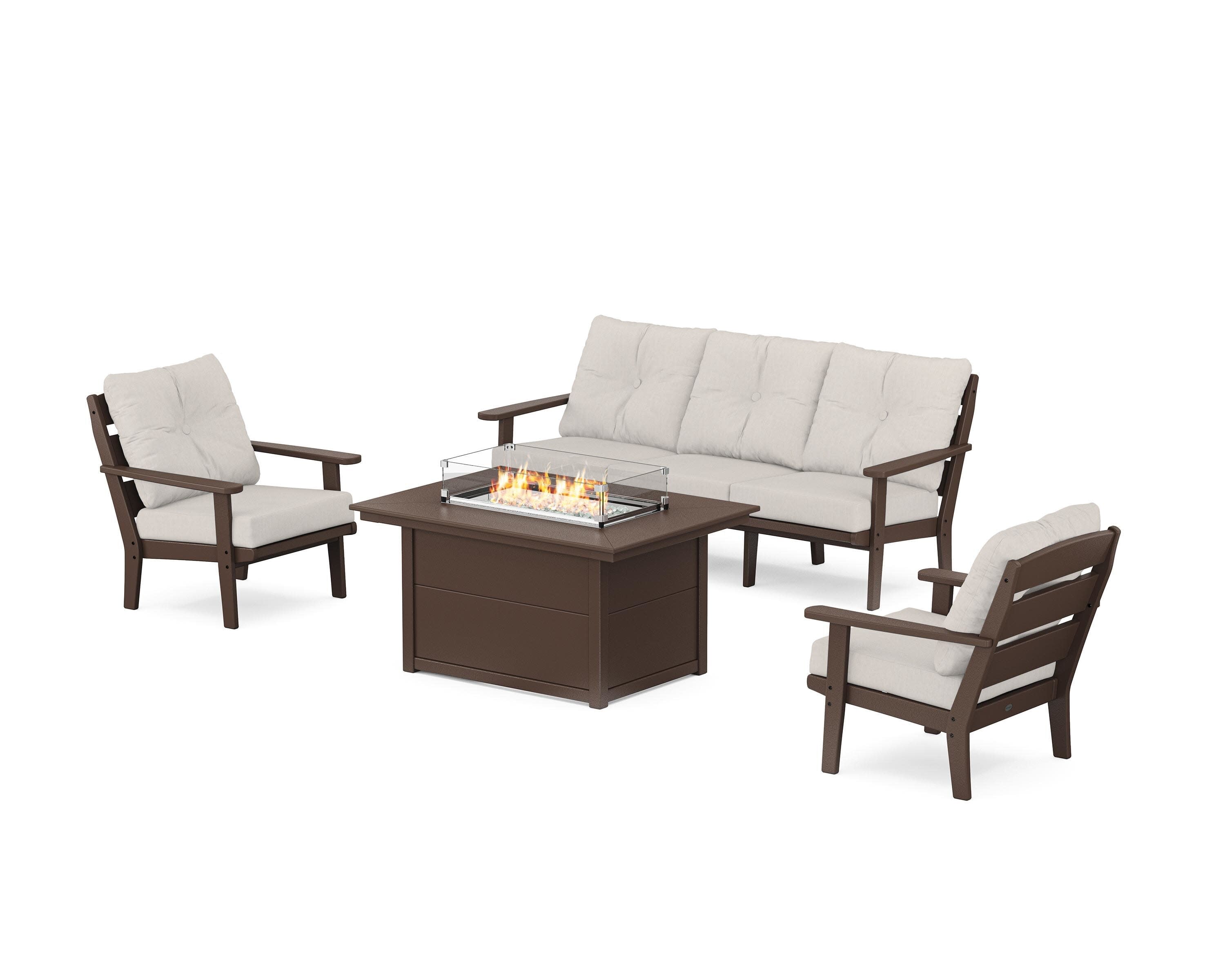 Lakeside Deep Seating Fire Pit Table Set in Mahogany / Cast Ash