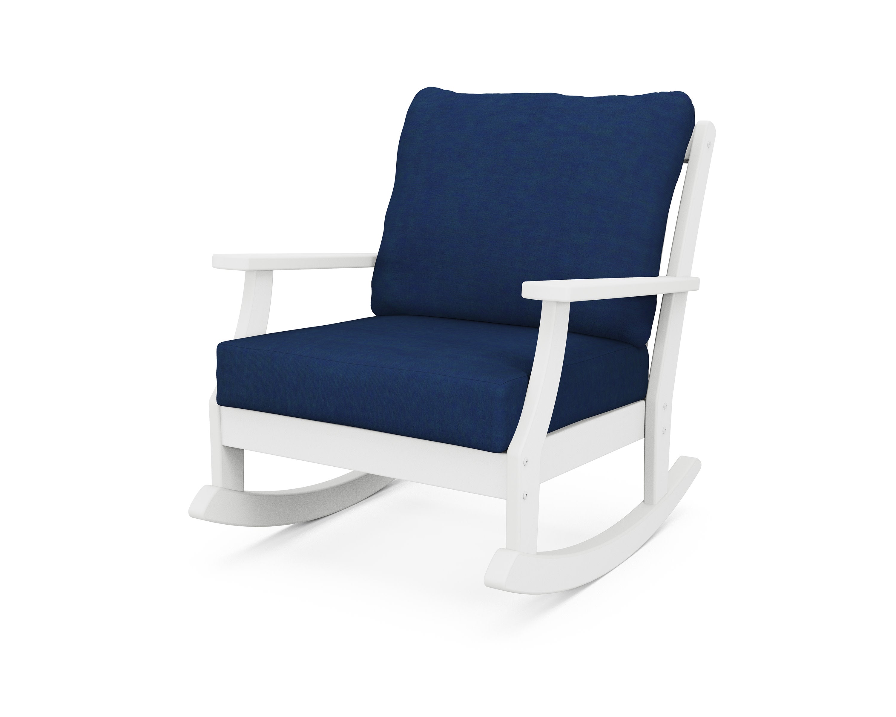 Braxton Deep Seating Rocking Chair in White / Navy