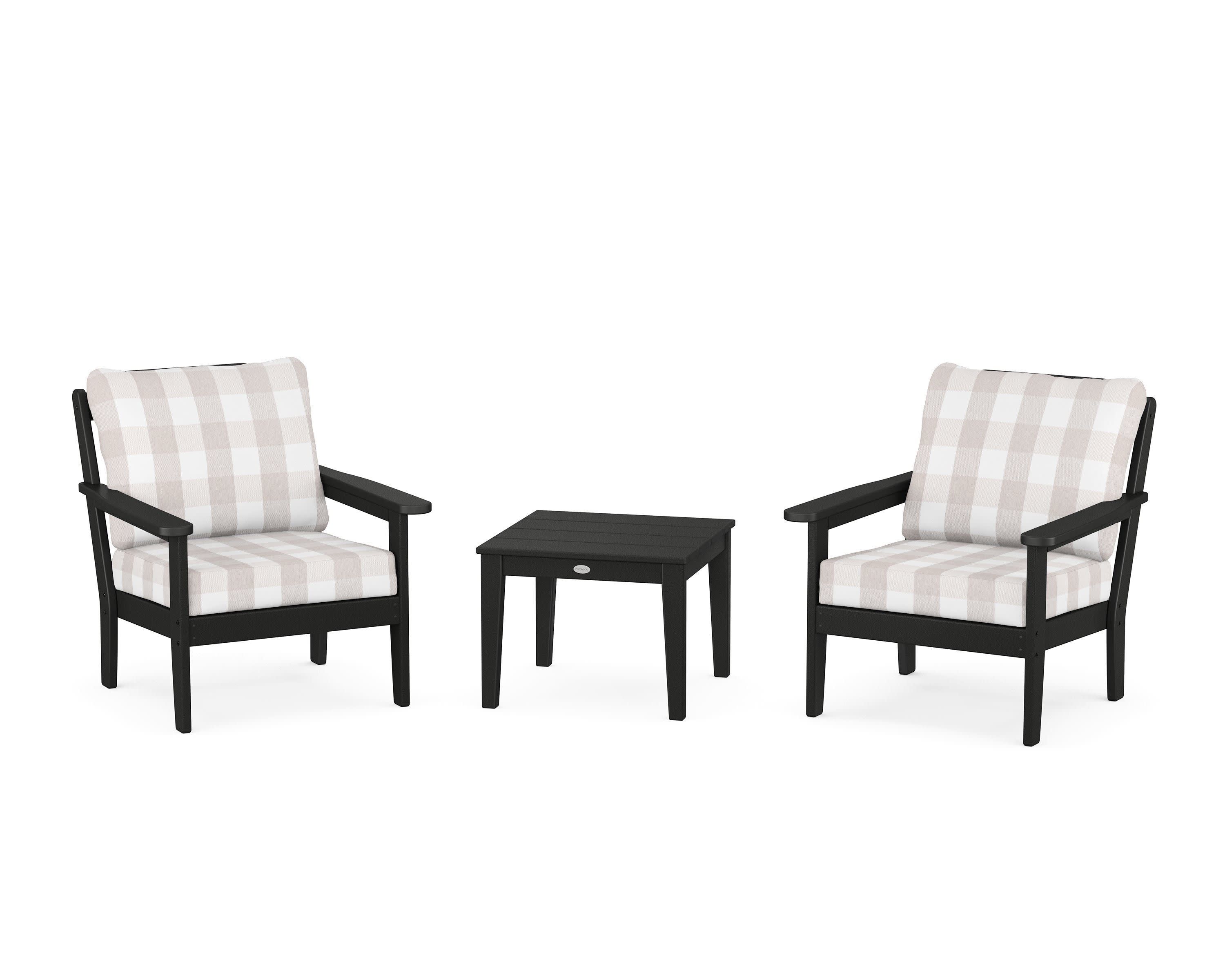 Cottage 3-Piece Deep Seating Set in Black / Buffalo Plaid Dune Burlap