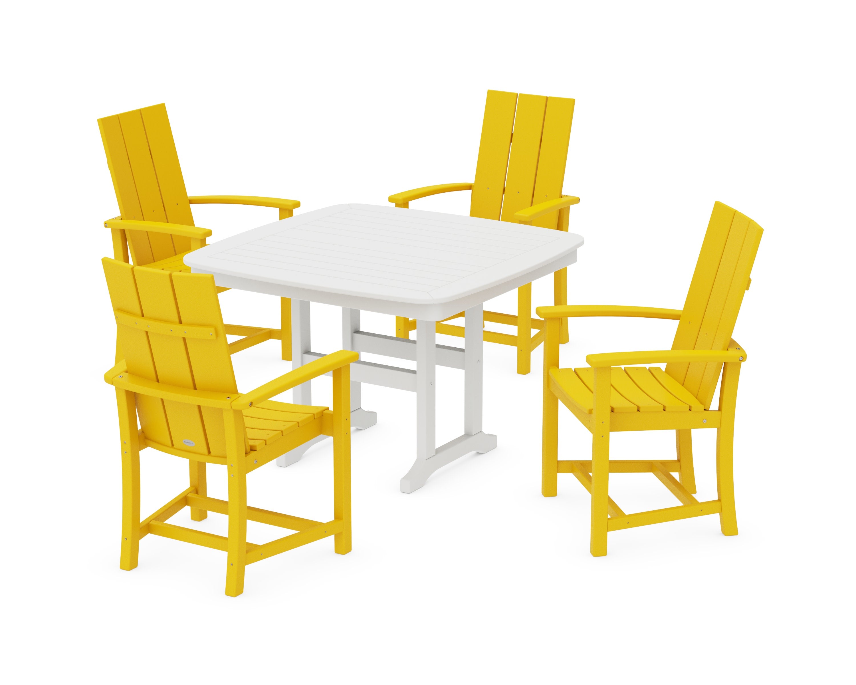 Modern Adirondack 5-Piece Dining Set with Trestle Legs in Lemon / White