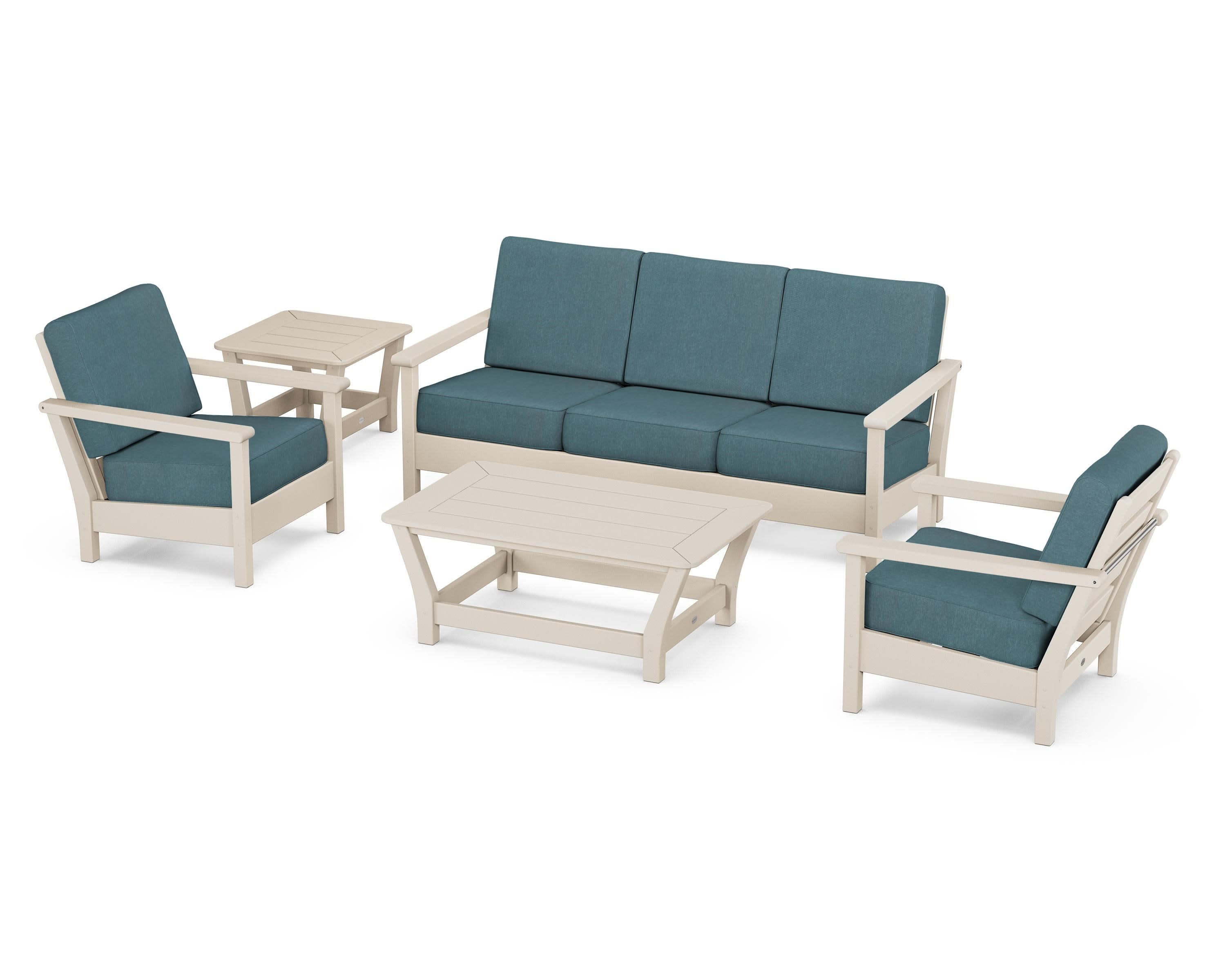 Harbour 5-Piece Deep Seating Set in Sand / Ocean Teal