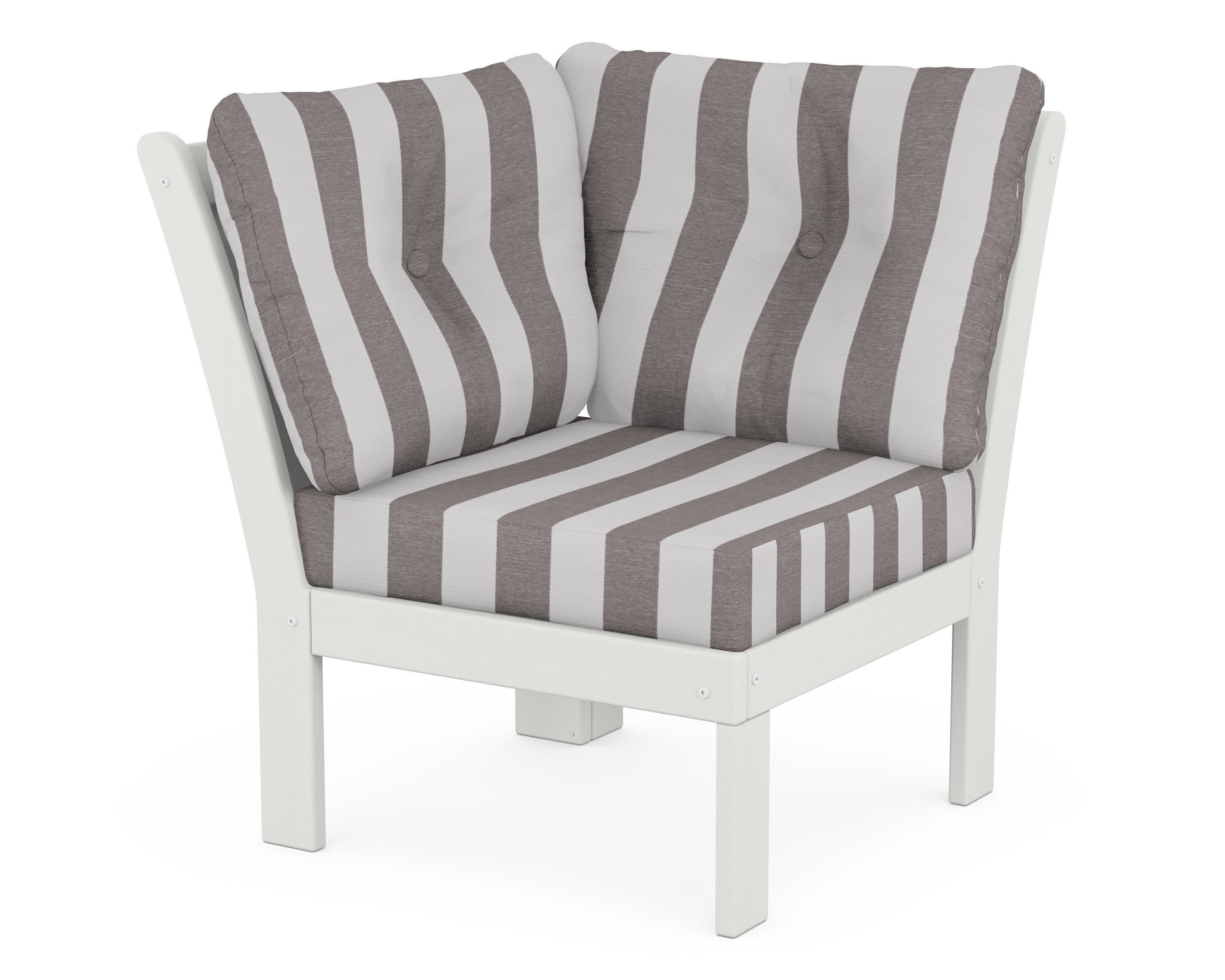Vineyard Modular Corner Chair in Vintage White / Cabana Stripe Grey Mist