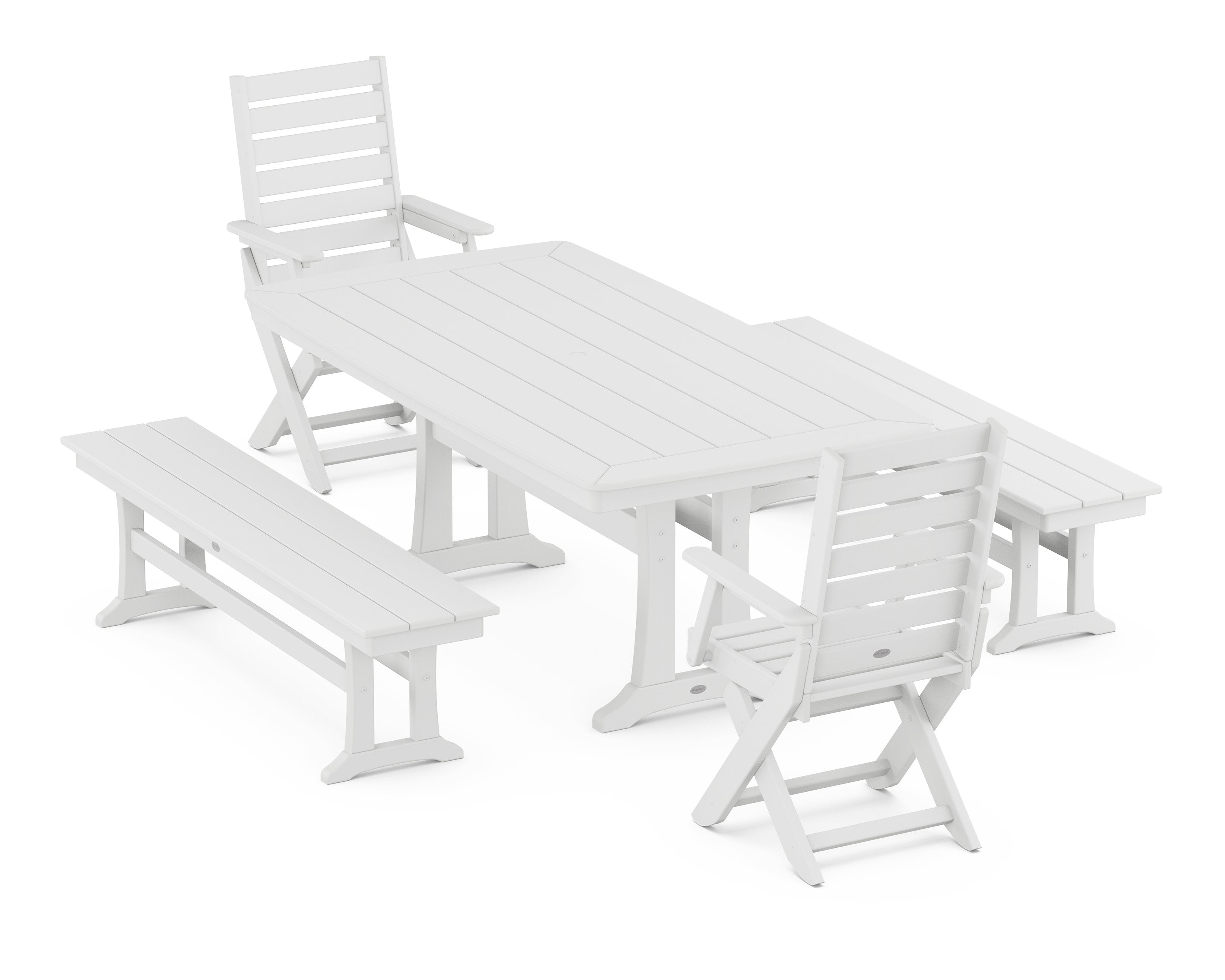 Captain Folding Chair 5-Piece Dining Set with Trestle Legs in White