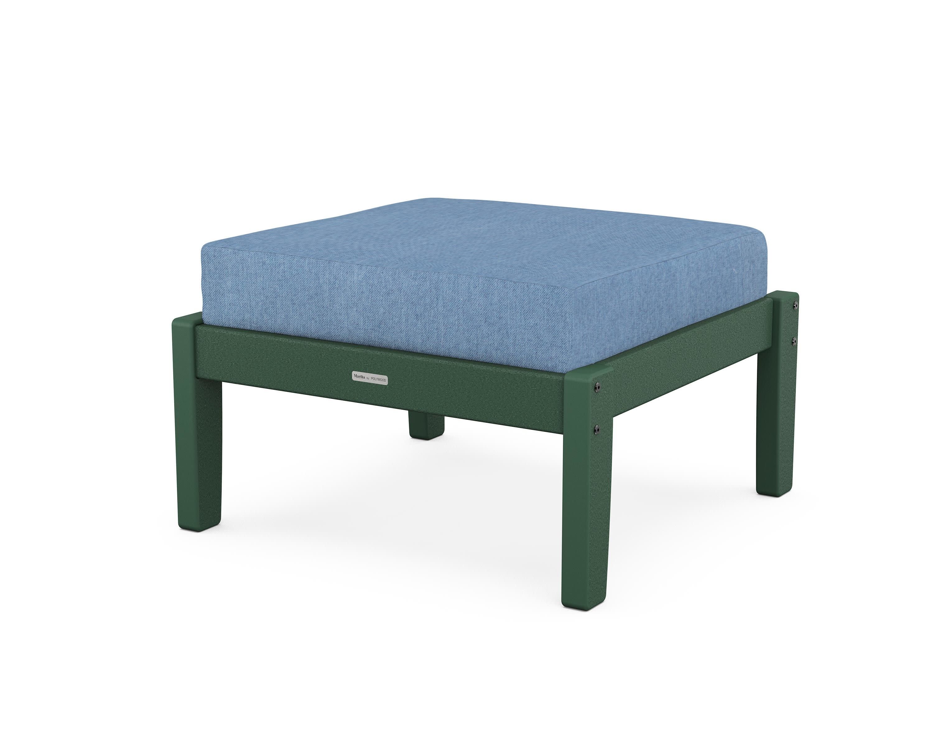 Chinoiserie Deep Seating Ottoman in Green / Sky Blue