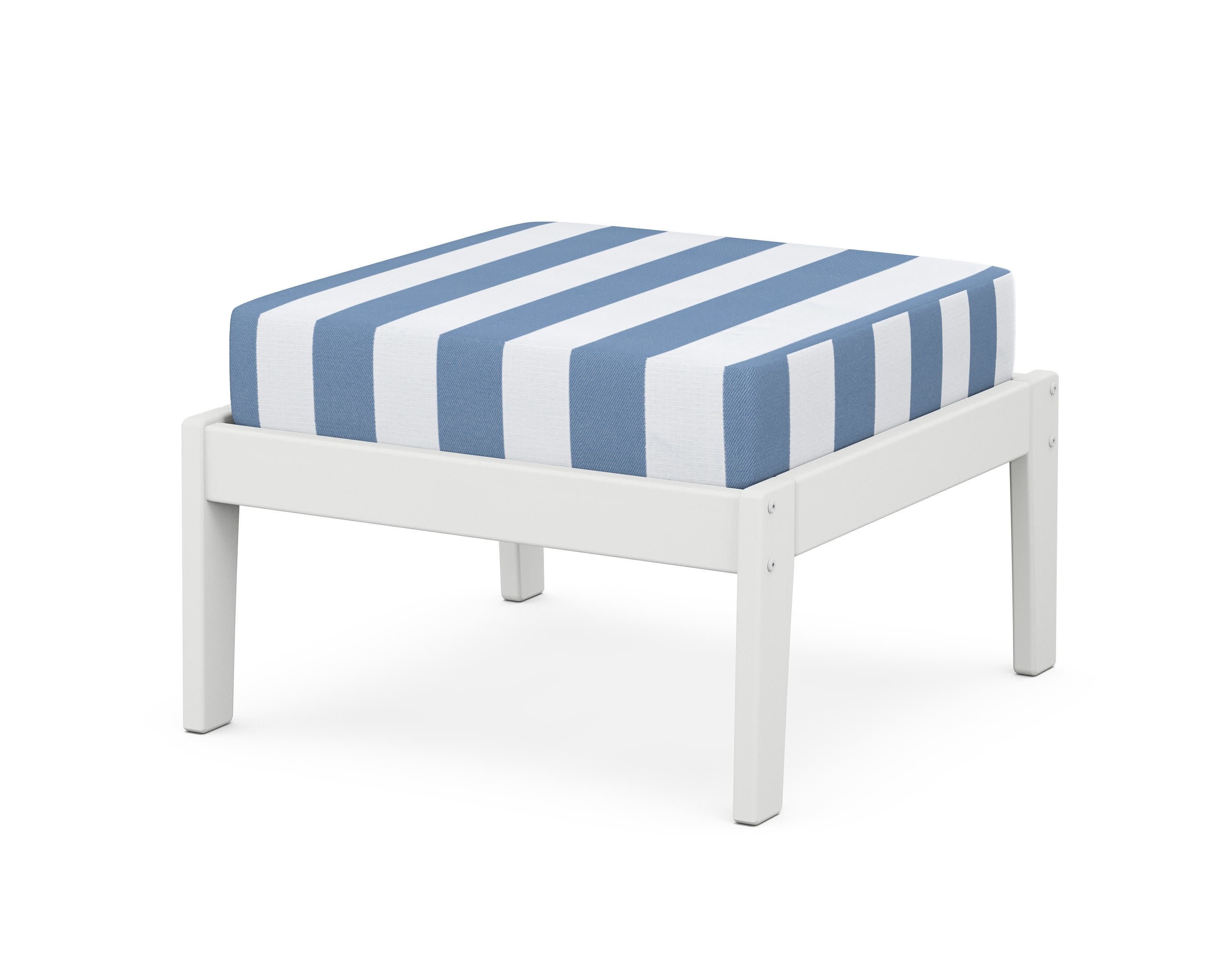 Deep Seating Ottoman in White / Cabana Stripe Sky Blue