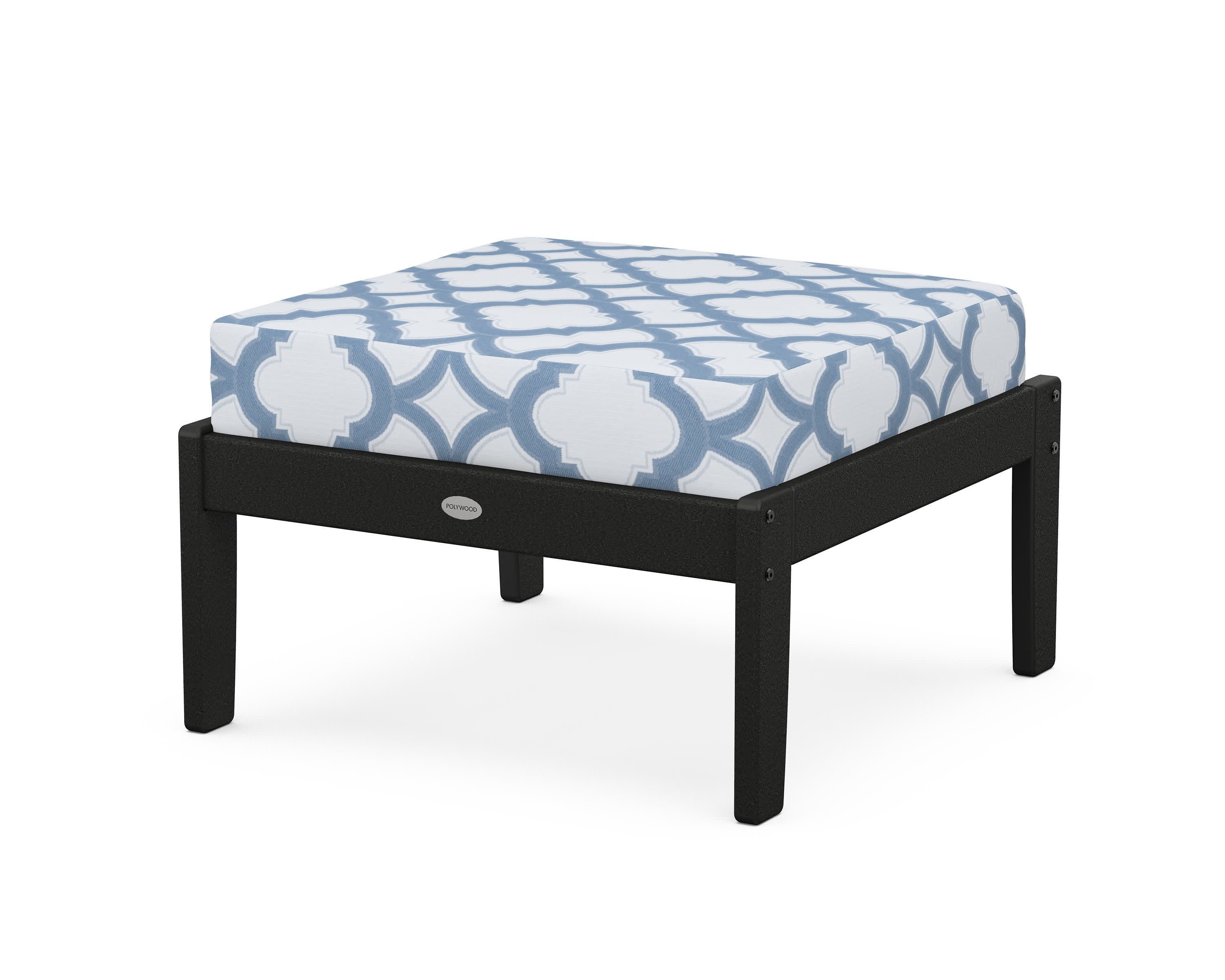 Braxton Deep Seating Ottoman in Black / Trellis Sky Blue