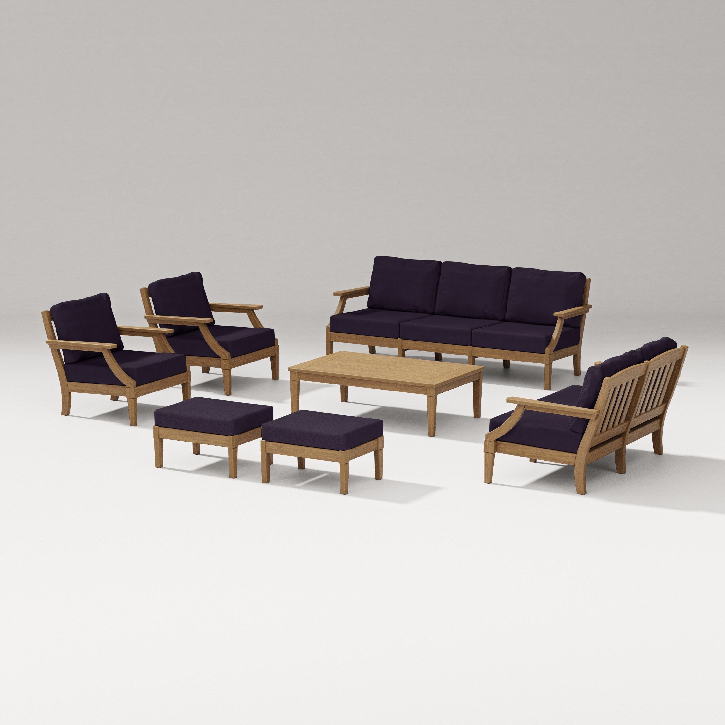 Estate 7-Piece Lounge Sofa Set in Natural / Navy Linen