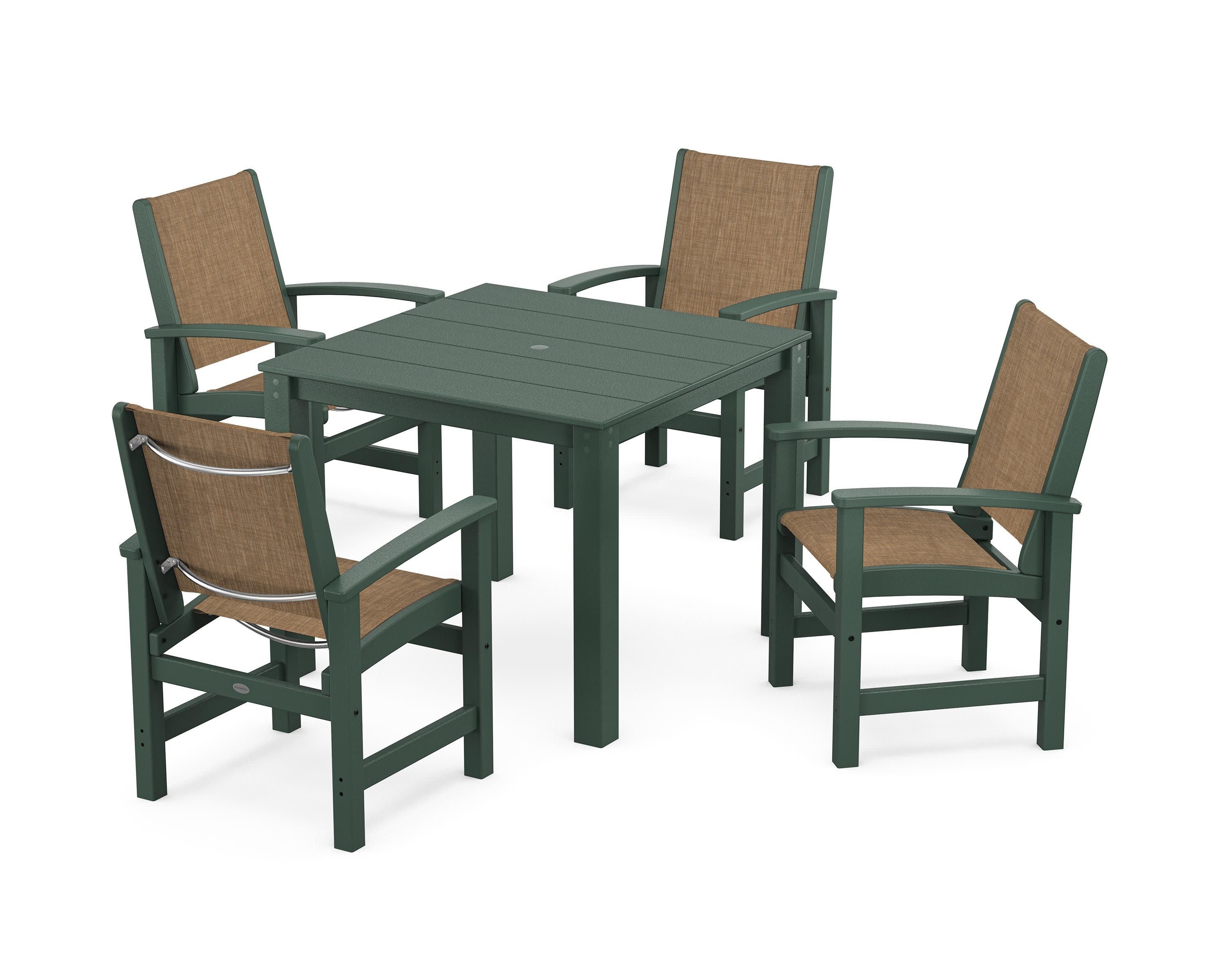 Coastal 5-Piece Parsons Dining Set in Green / Burlap Sling