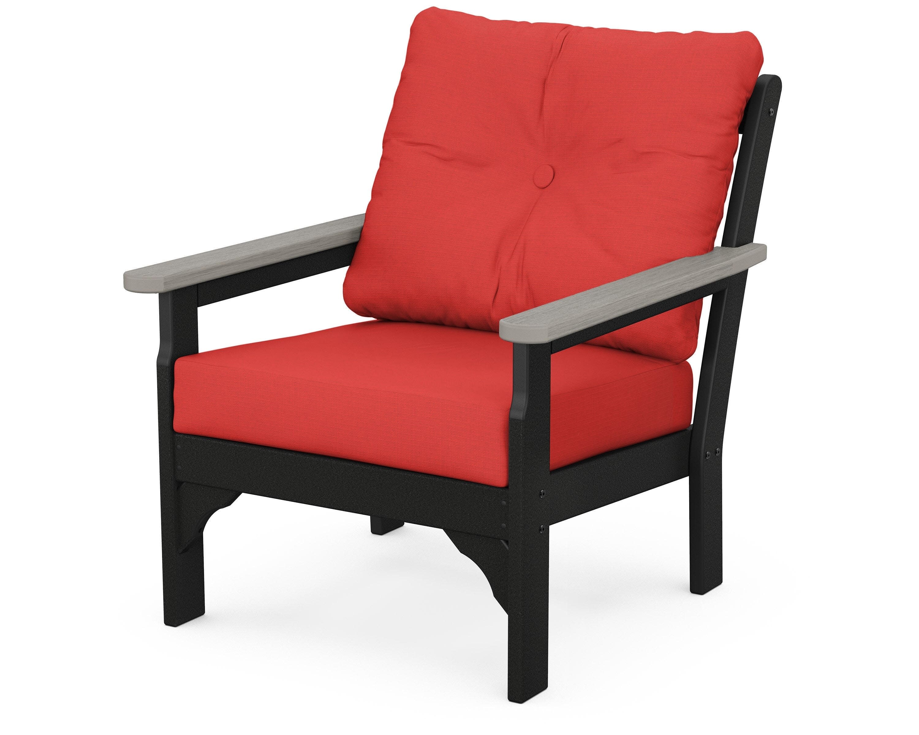 Vineyard Deep Seating Chair in Black / Driftwood / Crimson Linen