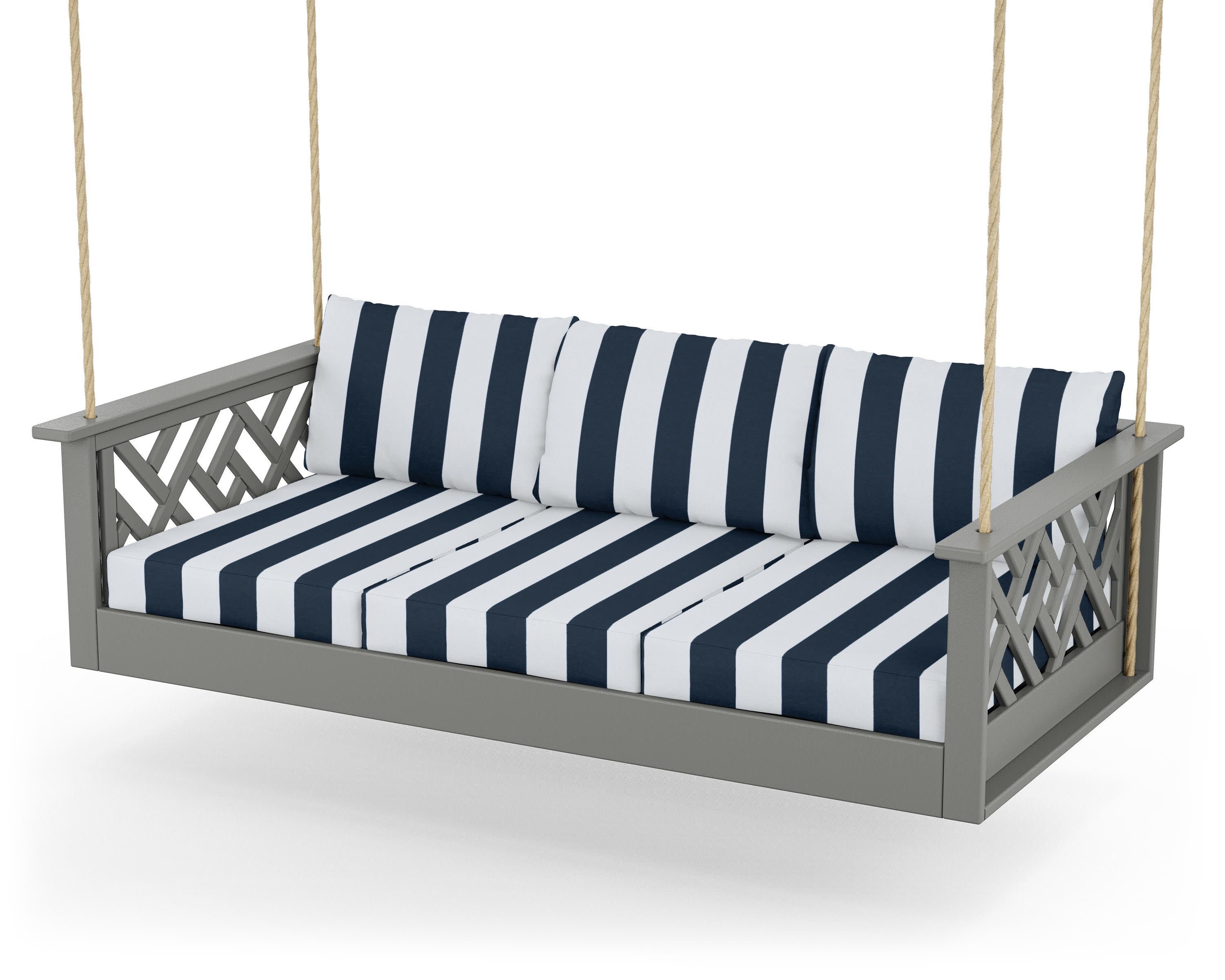 Chippendale Daybed Swing in Slate Grey / Cabana Stripe Marine Indigo