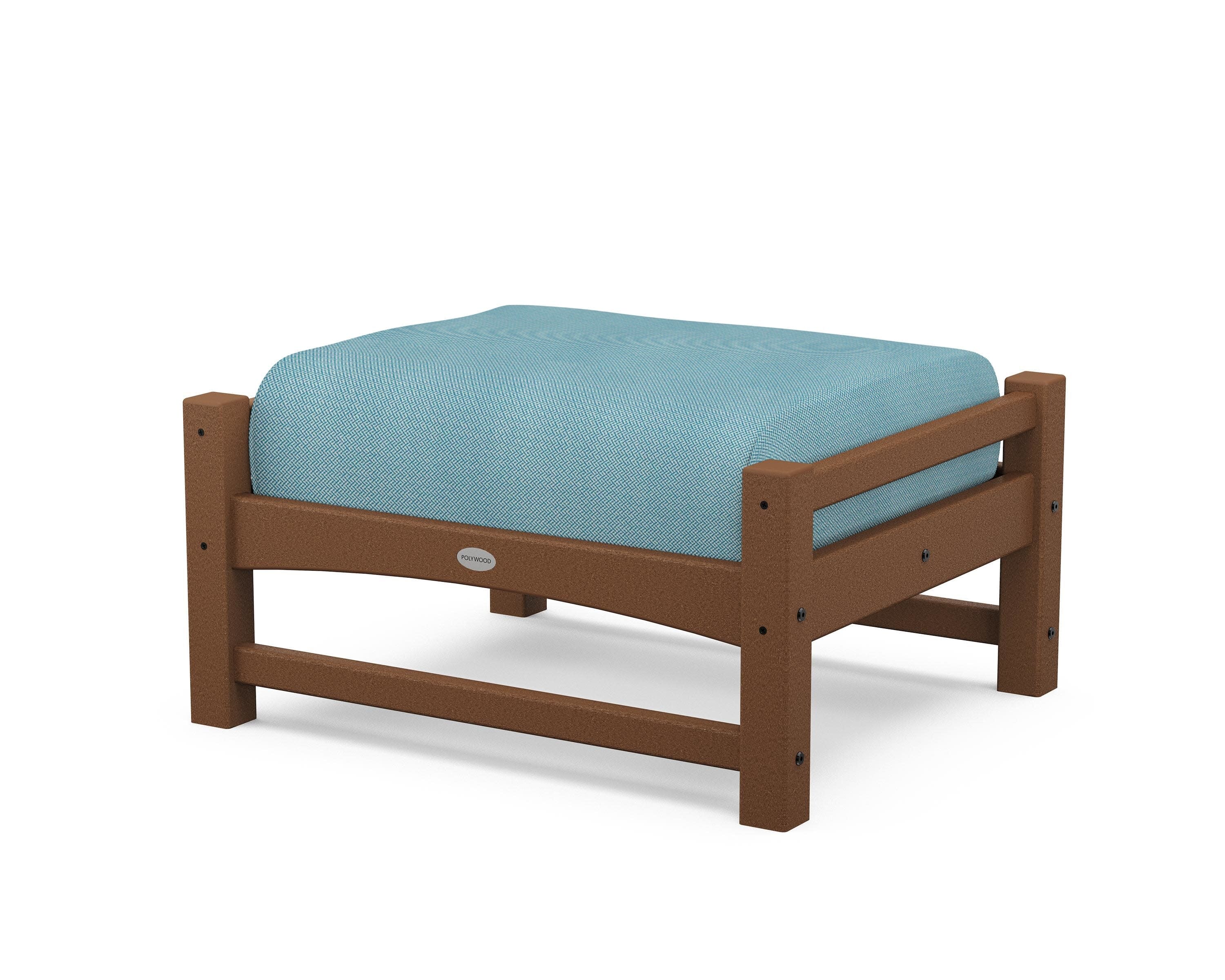 Club Ottoman in Teak / Lattice Sky Blue