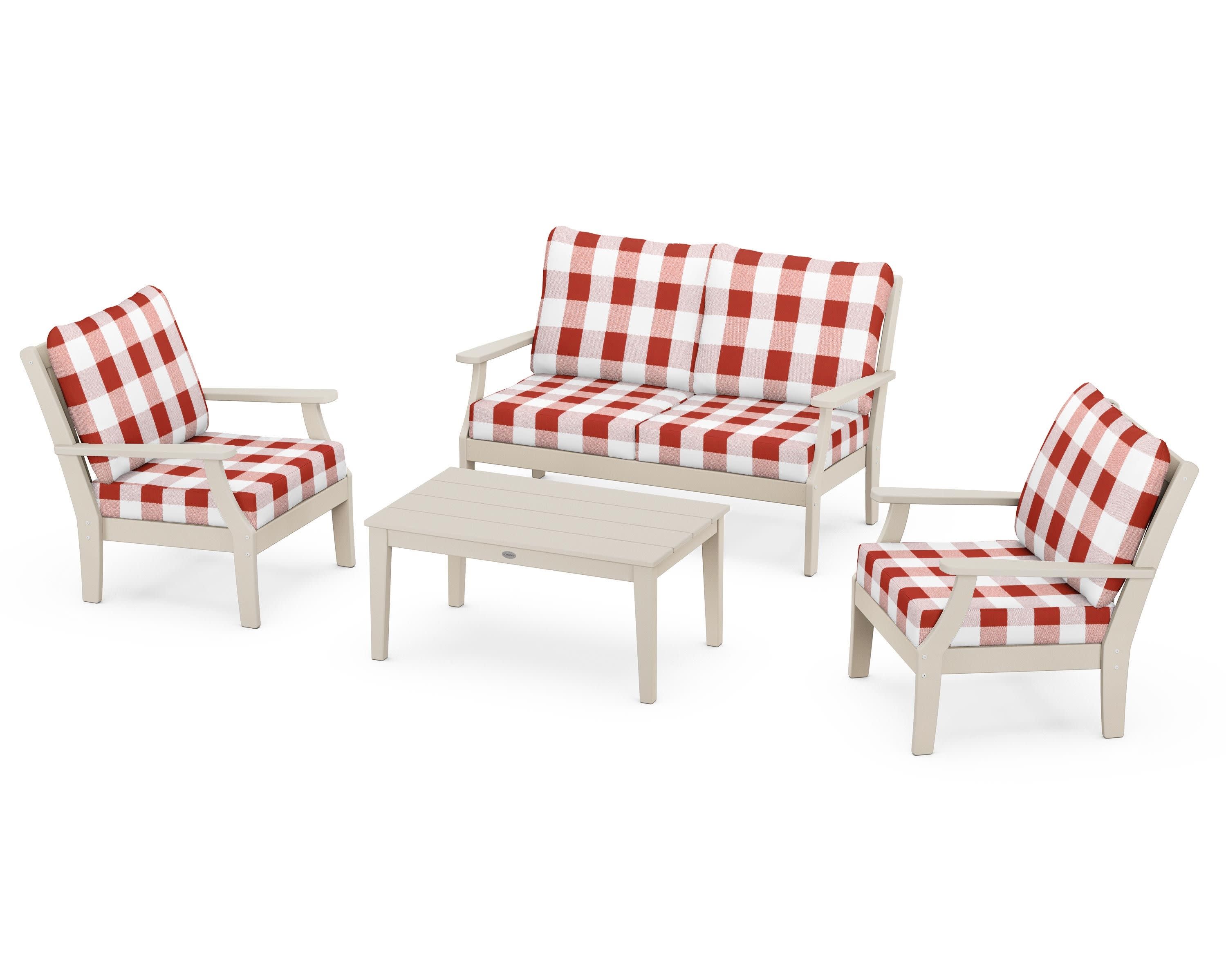 Braxton 4-Piece Deep Seating Chair Set in Sand / Buffalo Plaid Crimson