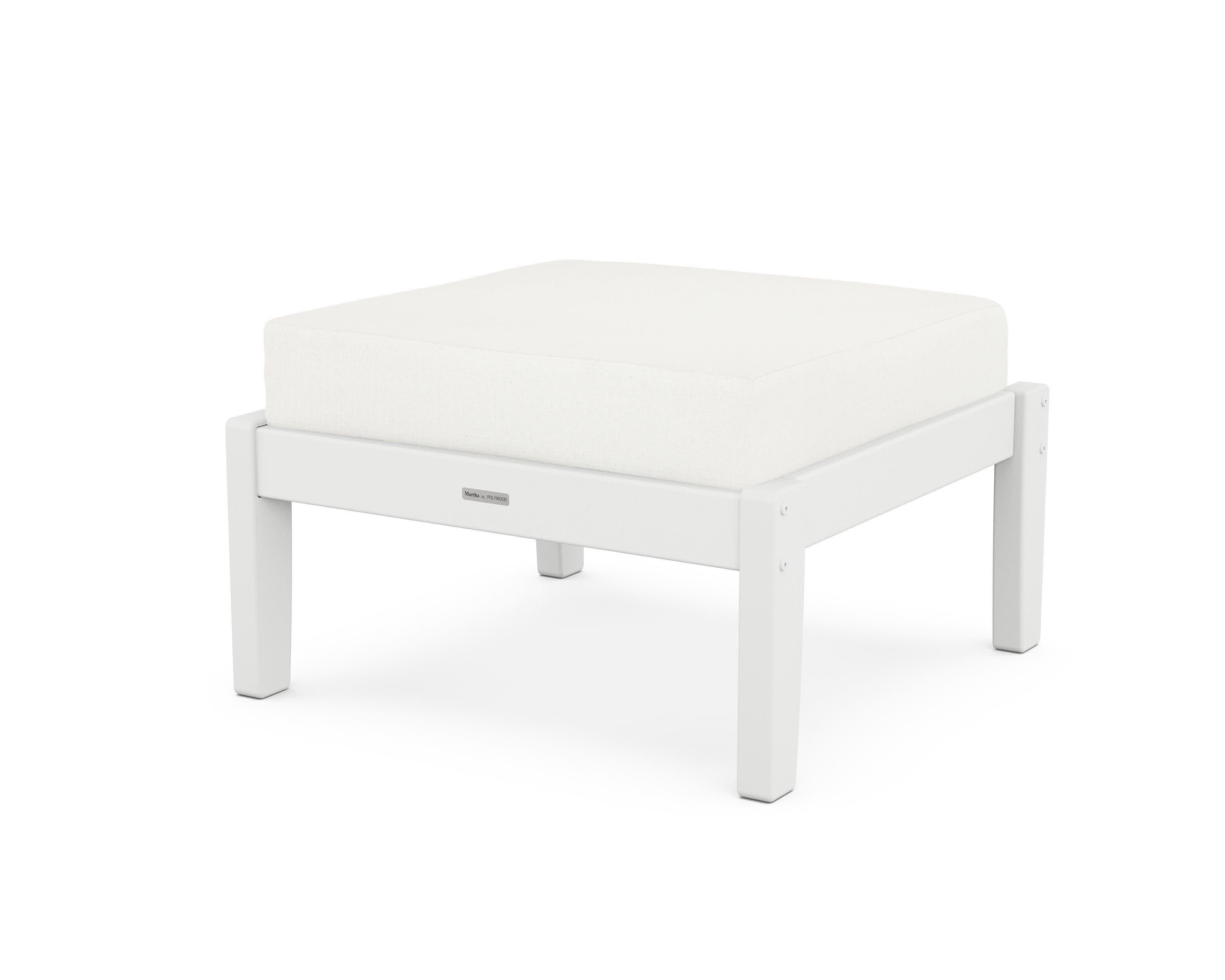 Chinoiserie Deep Seating Ottoman in White / Natural Linen