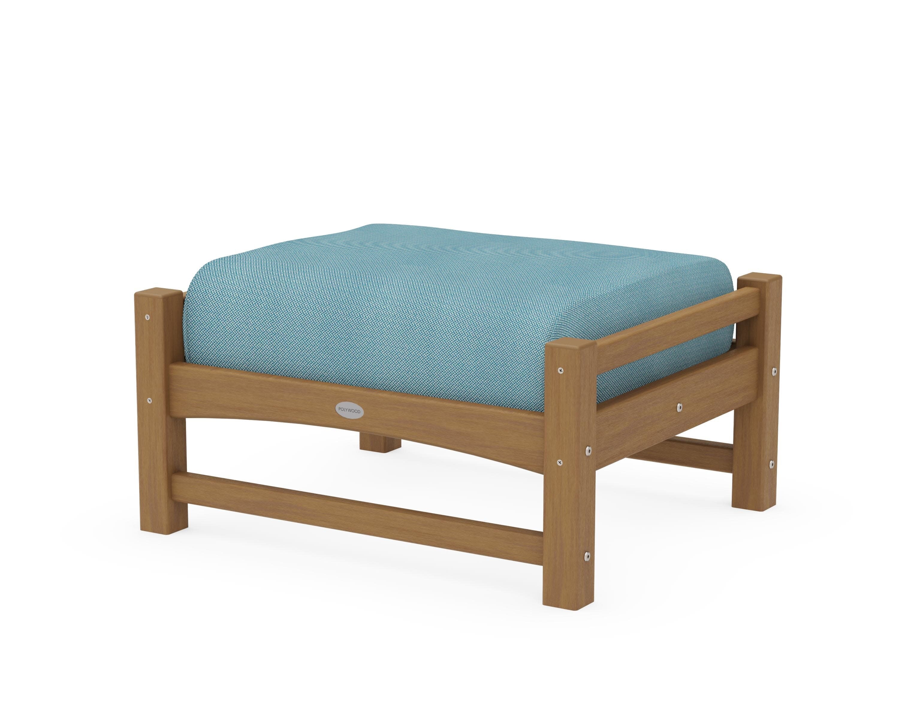 Club Ottoman in Natural / Lattice Sky Blue