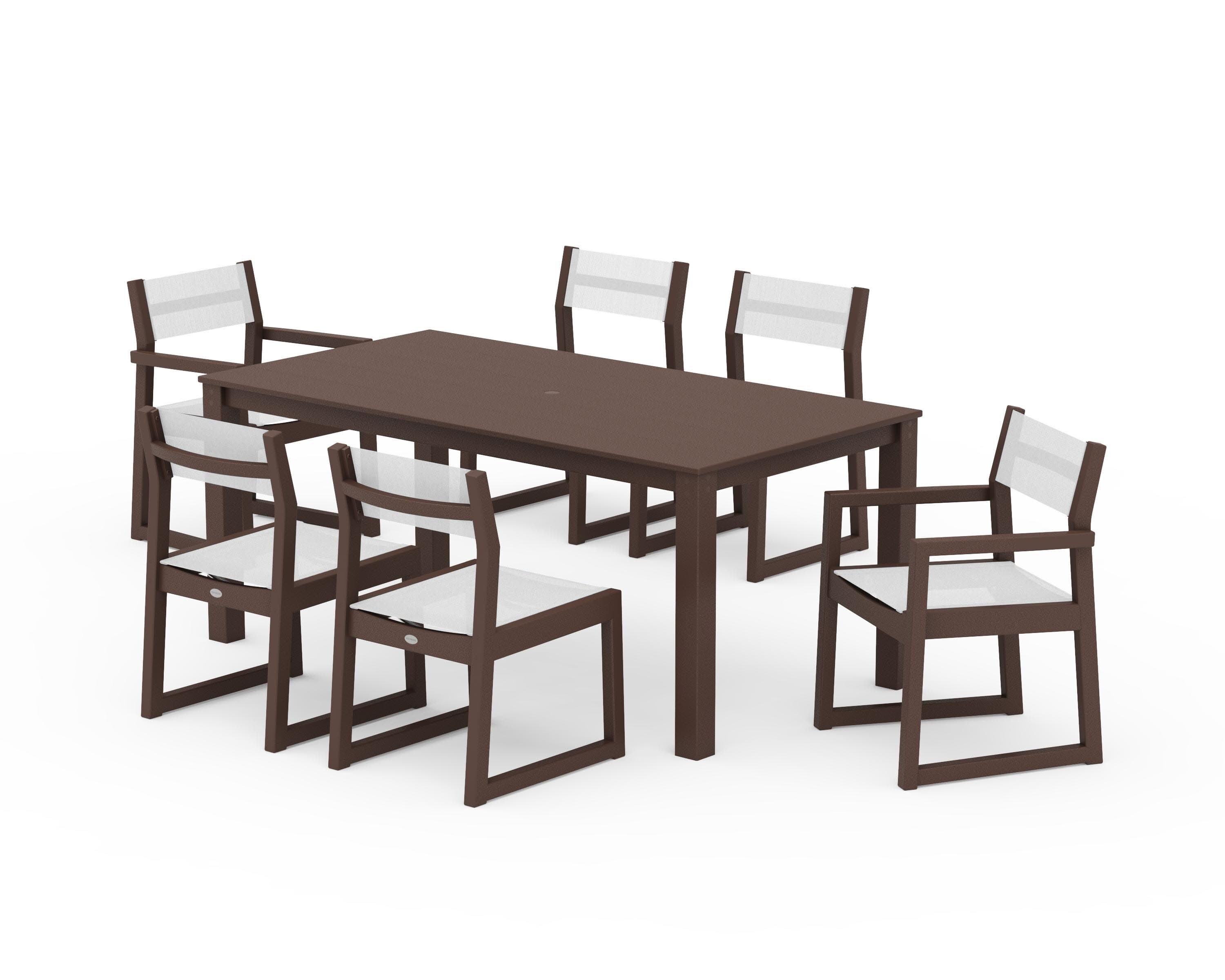 EDGE Sling 7-Piece Parsons Dining Set in Mahogany / White Sling