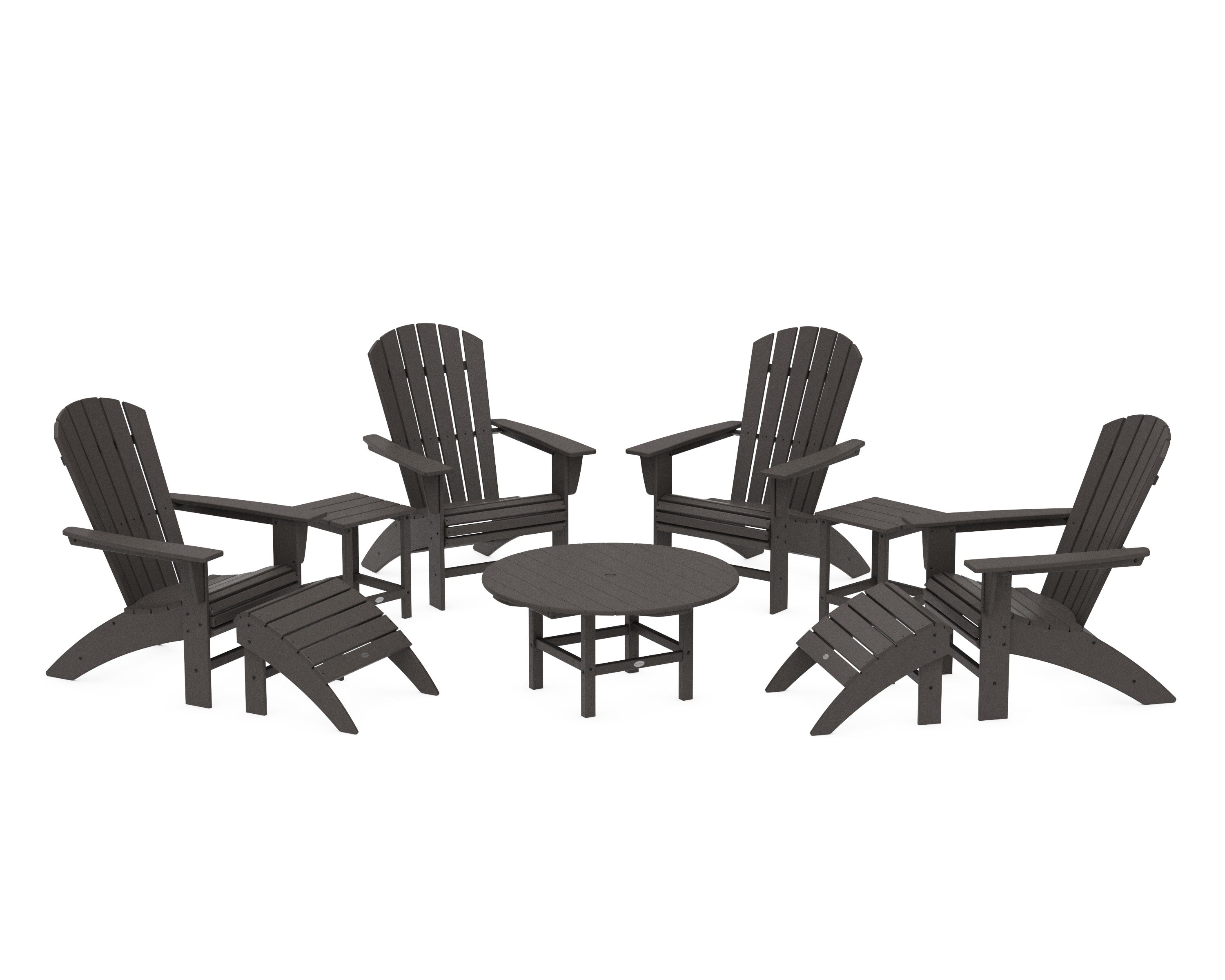 Nautical Curveback Adirondack Chair 9-Piece Conversation Set in Vintage Coffee