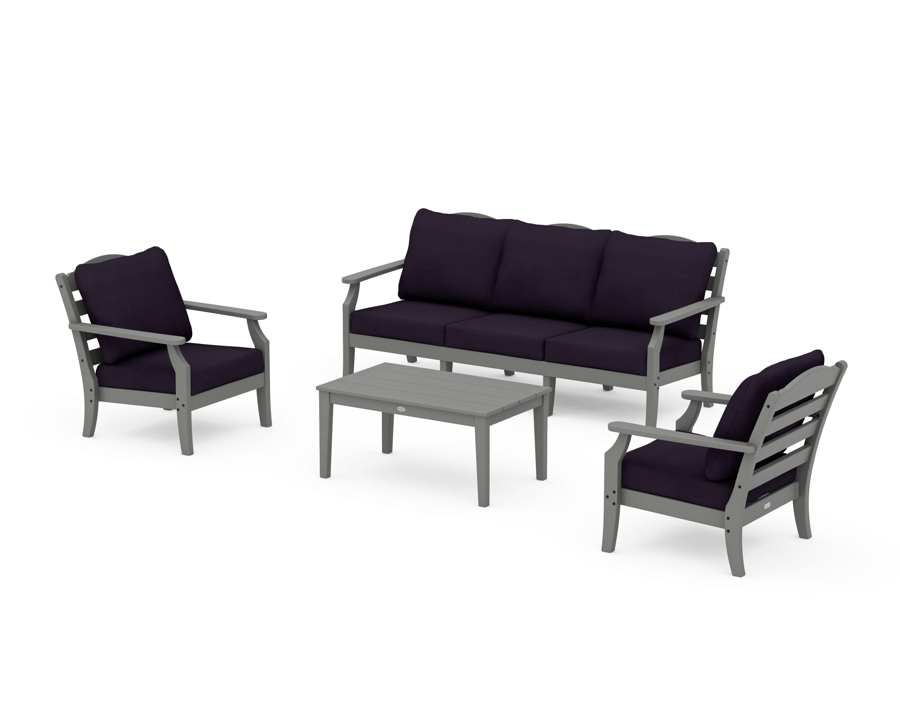 Savannah 4-Piece Deep Seating Set with Sofa in Slate Grey / Navy Linen