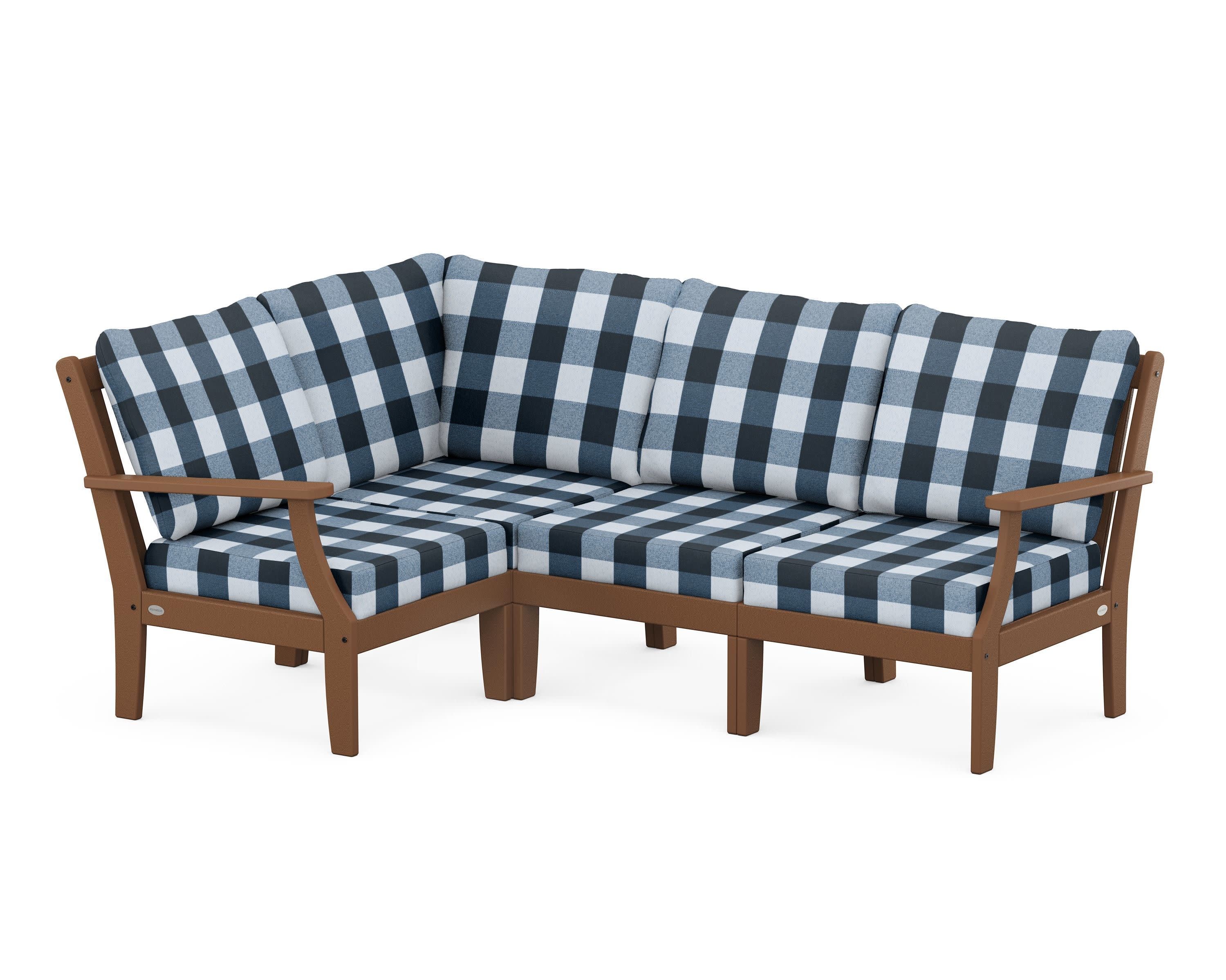 Braxton Modular 4-Piece Deep Seating Set in Teak / Buffalo Plaid Marine Indigo
