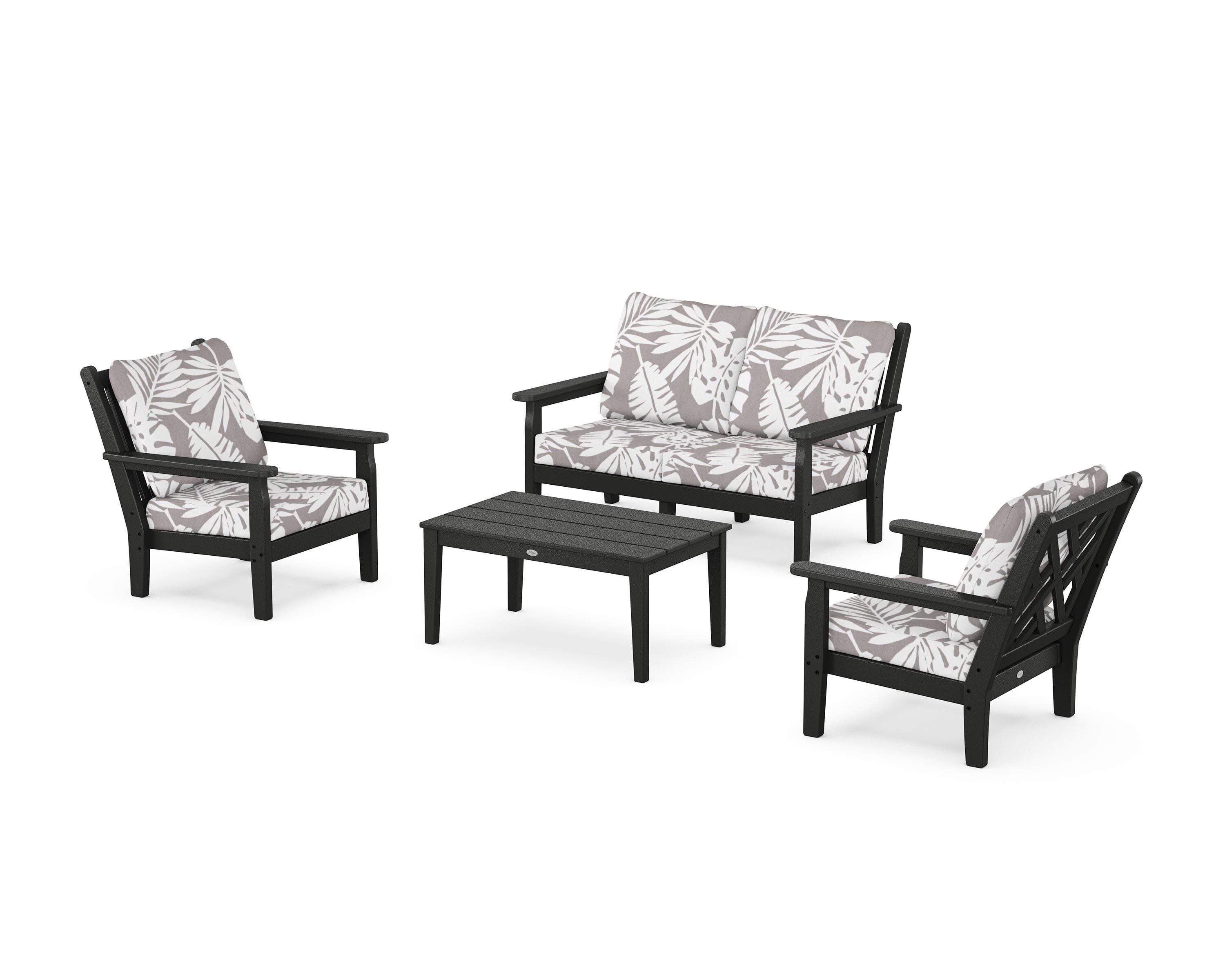 Chippendale 4-Piece Deep Seating Set with Loveseat in Black / Leaf Grey Mist