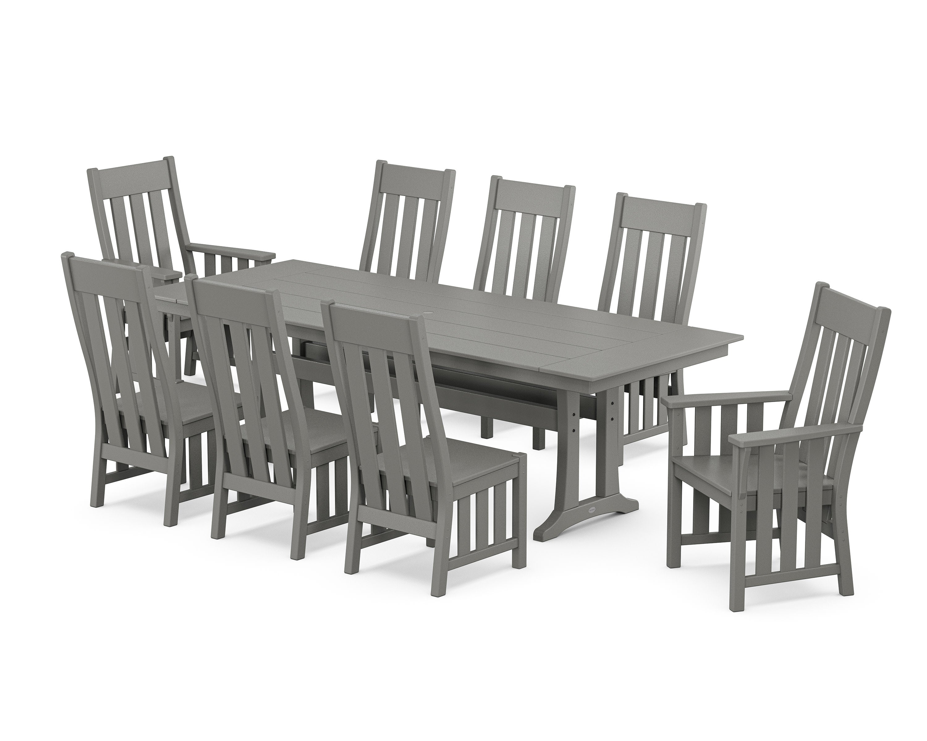 Acadia 9-Piece Farmhouse Dining Set with Trestle Legs in Slate Grey