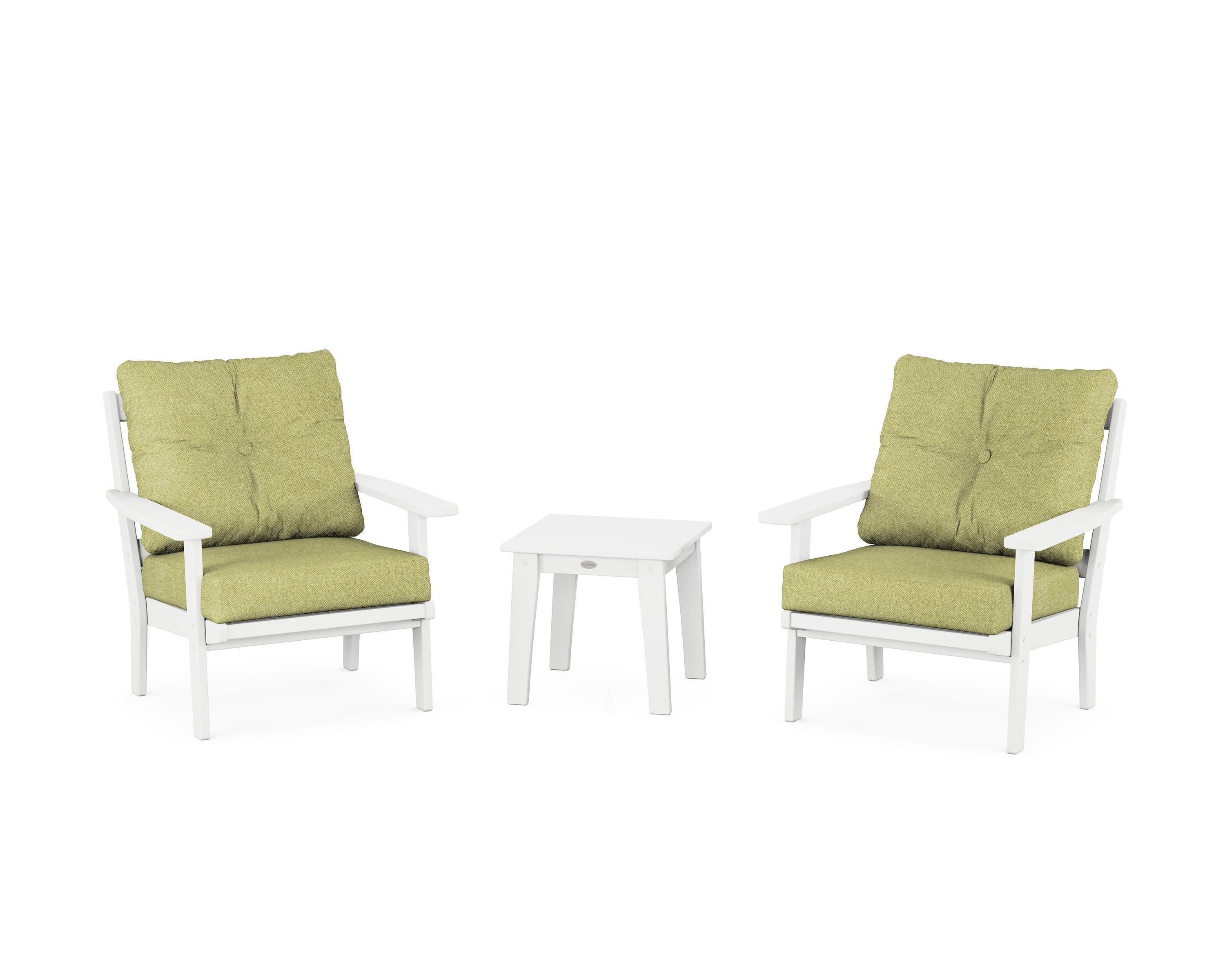 Oxford 3-Piece Deep Seating Set in White / Chartreuse Boucle